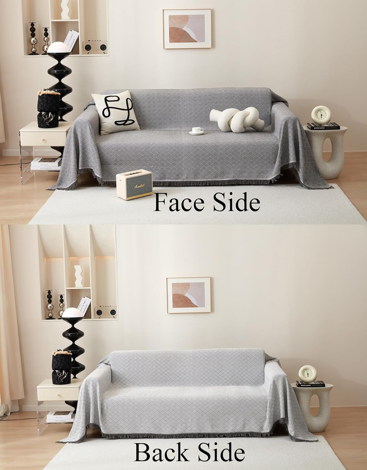 Sofa Cover Blanket, L Shape Sectional Couch Covers Protector (NOT for Dog Cat Pet) Weaved (Grey, 180X300Cm/71X118) image number 1