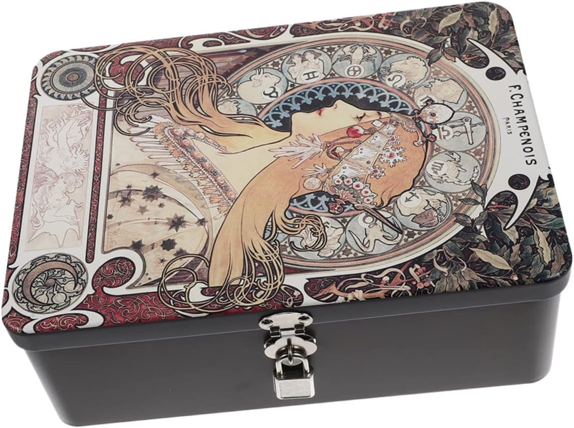 GARVALON Vintage Lockable Tinplate Storage Box Desktop Organizer for Jewelry Cash and Keepsakes All Occasions image number 3