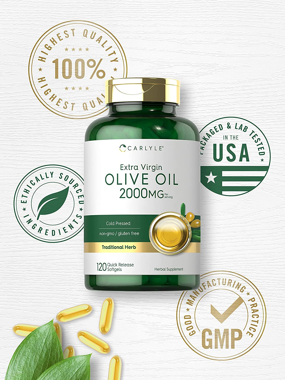 Olive Oil Supplement 2000Mg | 120 Softgels | Cold Pressed Extra Virgin Olive Oil | Non-Gmo, Gluten Free | by Carlyle image number 5