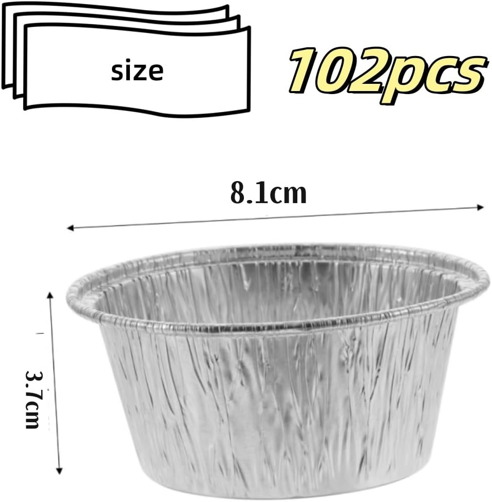 Fabselection Aluminium Foil Baking Trays - 100Pcs round Disposable Tart Molds - Small Aluminum Cups for Pudding Cupcake Muffin Foil Cups Nonstick Mini Tart Pie Tin Pan Liner Ideal for Creme image number 4