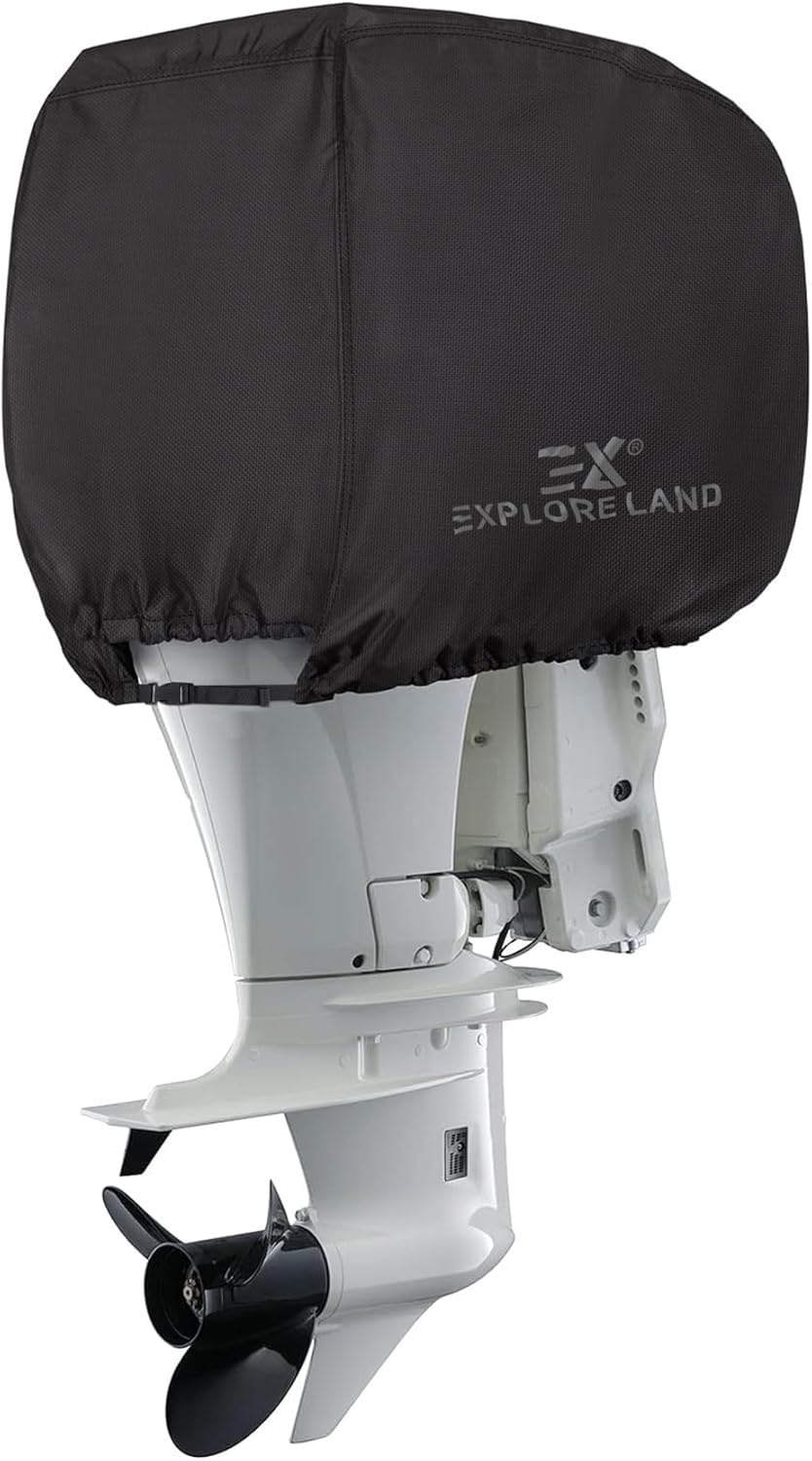 Explore Land Outboard Motor Cover - Waterproof 600D Heavy Duty Boat Engine Hood Covers Fit for 25-300HP Motor