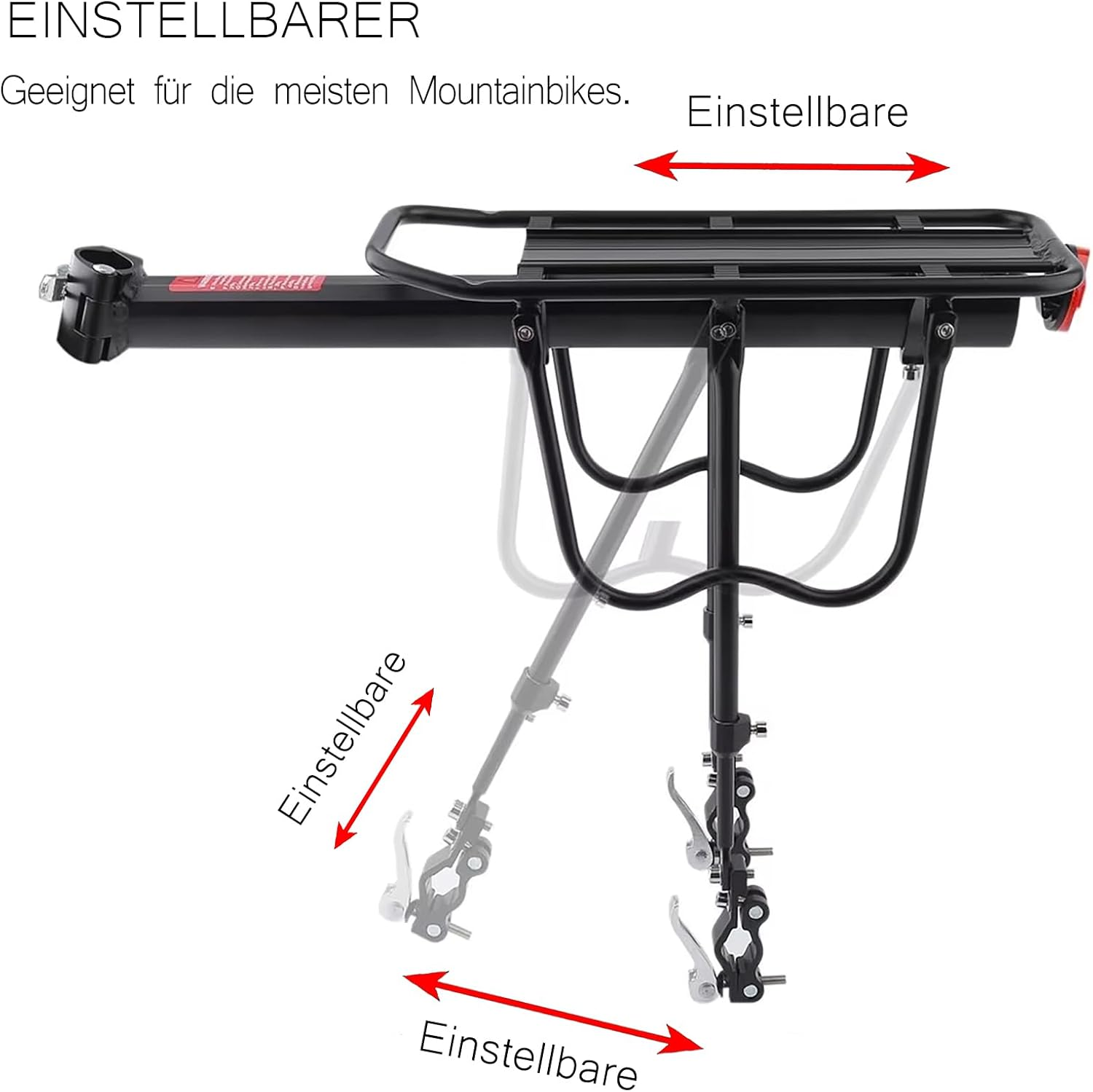 Bicycle Pannier Rack Adjustable Bicycle Rack with Reflector Aluminium Pannier Rack Touring Pannier Rack Load 100 Kg Black image number 6
