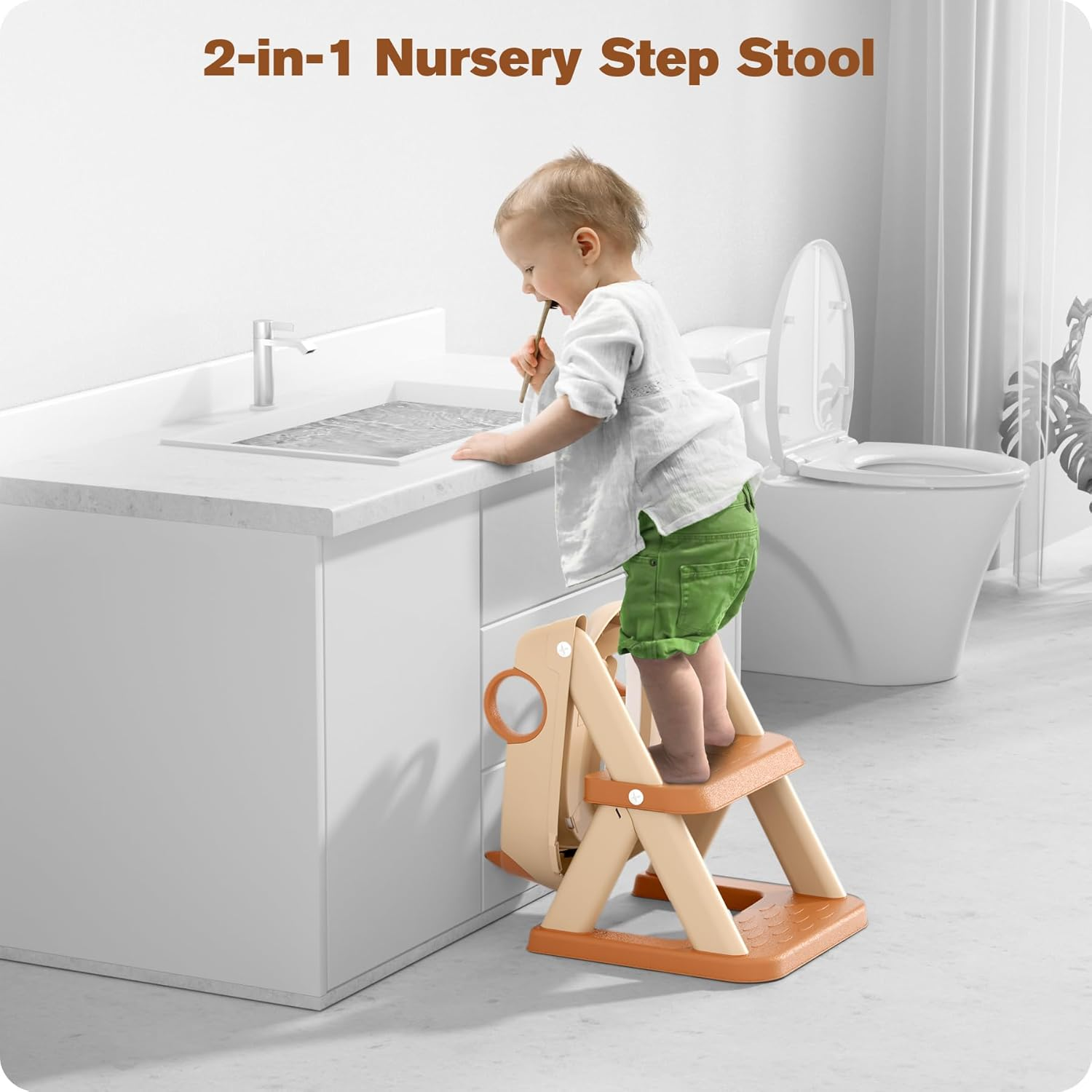 Potty Training Seat, Upgrade Toddler Toilet Seat for Kids Boys Girls, 2 in 1 Potty Training Toilet for Kids, Splash Guard Anti-Slip Pad Step Stool（Brown）, XTL-8868