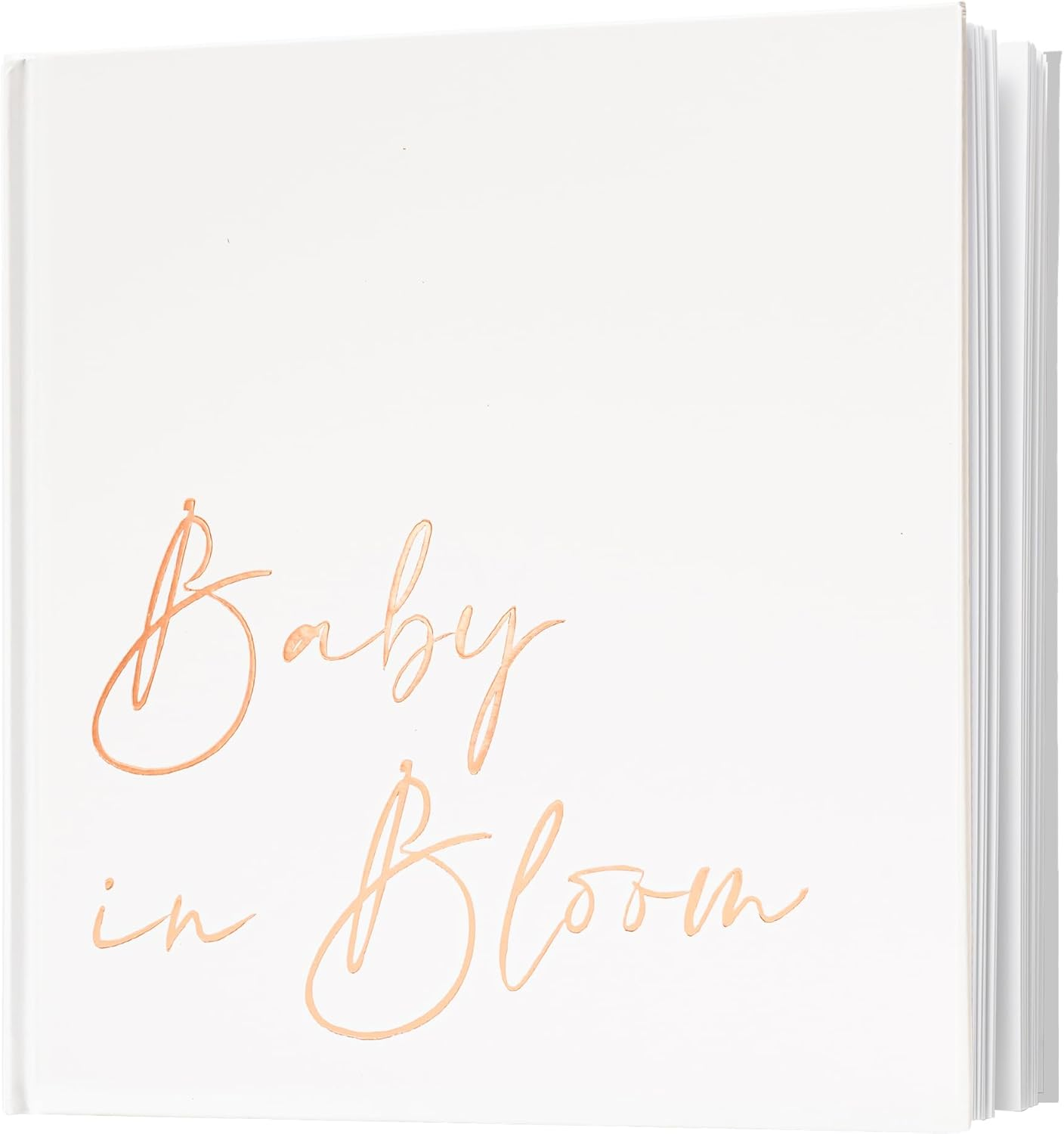Calculs Baby in Bloom Picture Book Polaroid Baby Shower Guest Book Babies Scrapbook, White Cover, Rose Gold Foil Stamping, Blank White Pages