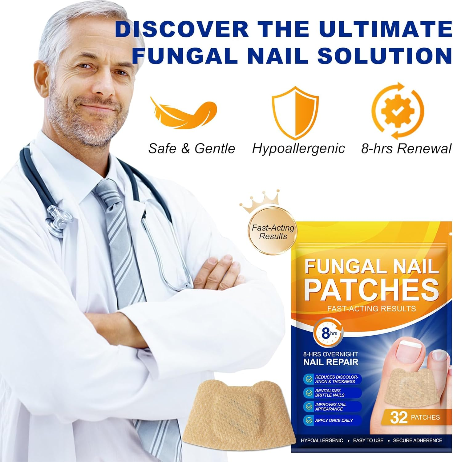 Nail Treatment Patches, 24 Pcs Discolored Thickened Nails Repair, 8 Hour Nightime Nail Renewal Waterproof for Men Women image number 5