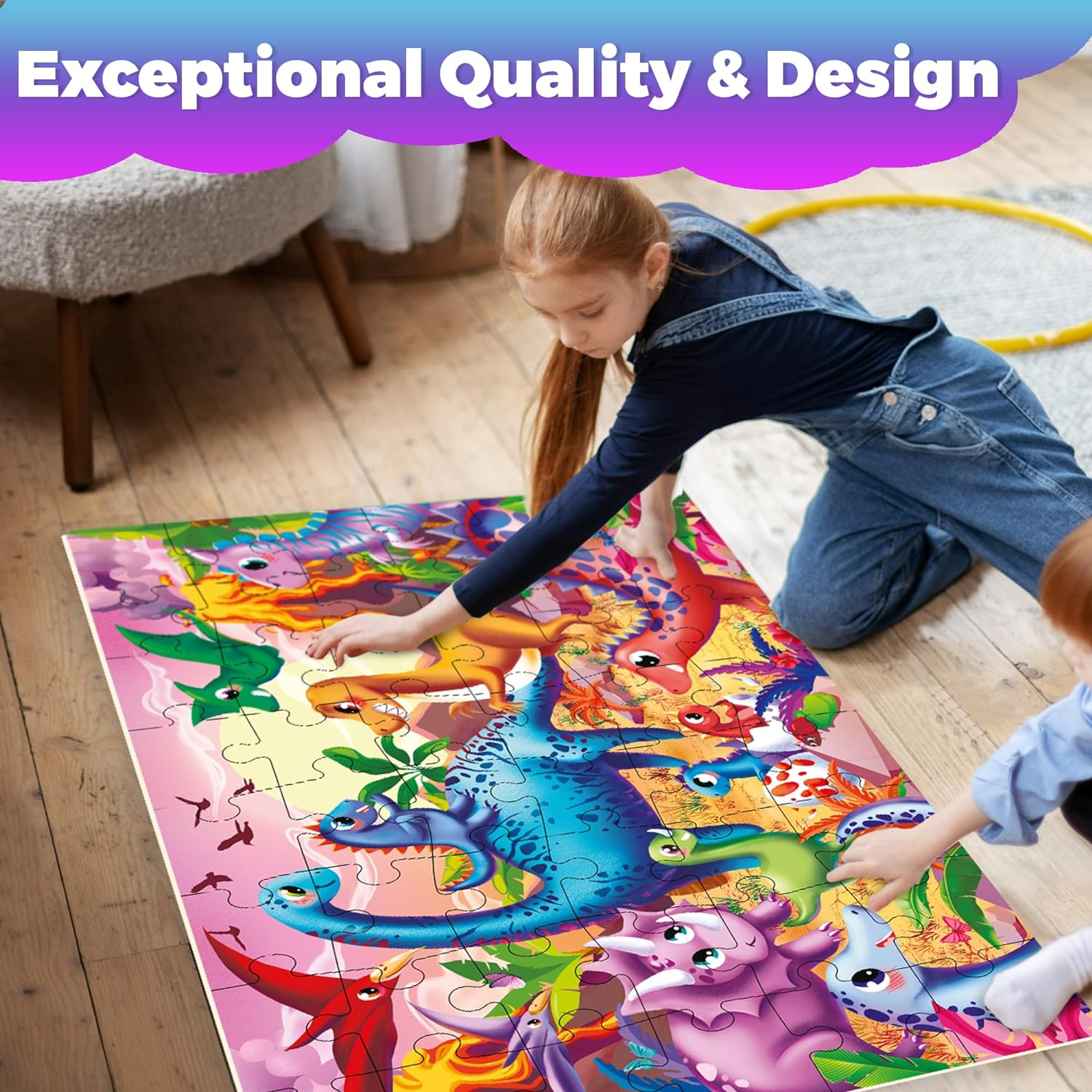 QUOKKA Giant Floor Puzzles for Kids Ages 4-6 - 2X3 Feet 48 Piece Puzzles for Toddlers 3-5 - Large Educational Kids Puzzles Ages 2-4 - Dinos Activity Game for Boys and Girls image number 2