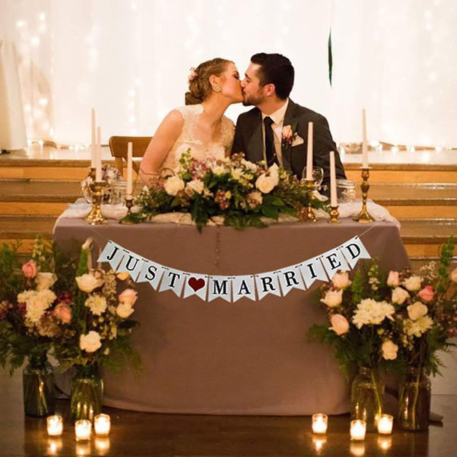 JUST MARRIED Banner Wedding Decorations for Reception Wedding Bunting Photo Booth Props Signs Bridal Shower Decorations image number 3