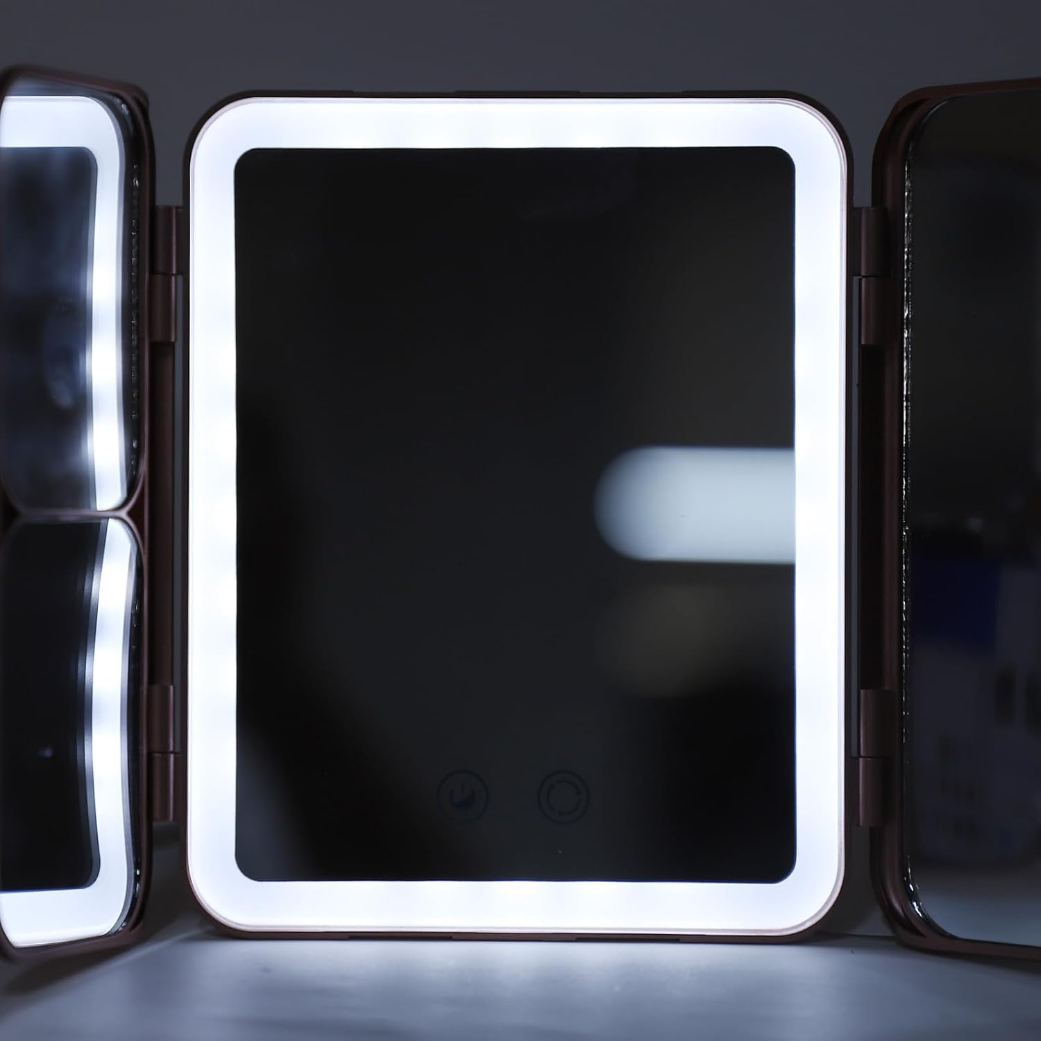 Folding Travel Makeup Mirror, Portable Lighted Vanity Mirror Rechargeable, Tabletop LED Beauty Mirror with Adjustable Lighting for Home Outdoor image number 2