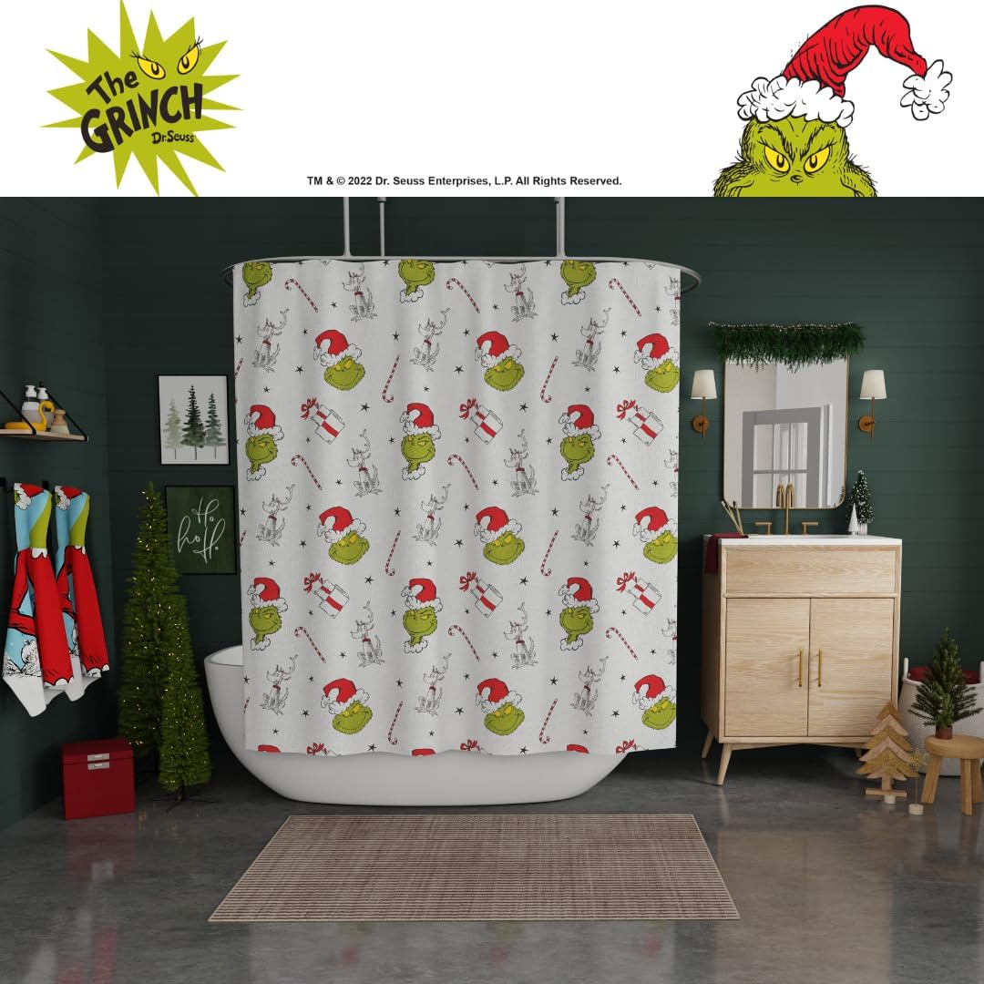 Franco Grinch Holiday Christmas Bath Microfiber Shower Curtain, 72X72, (Officially Licensed Product) image number 2