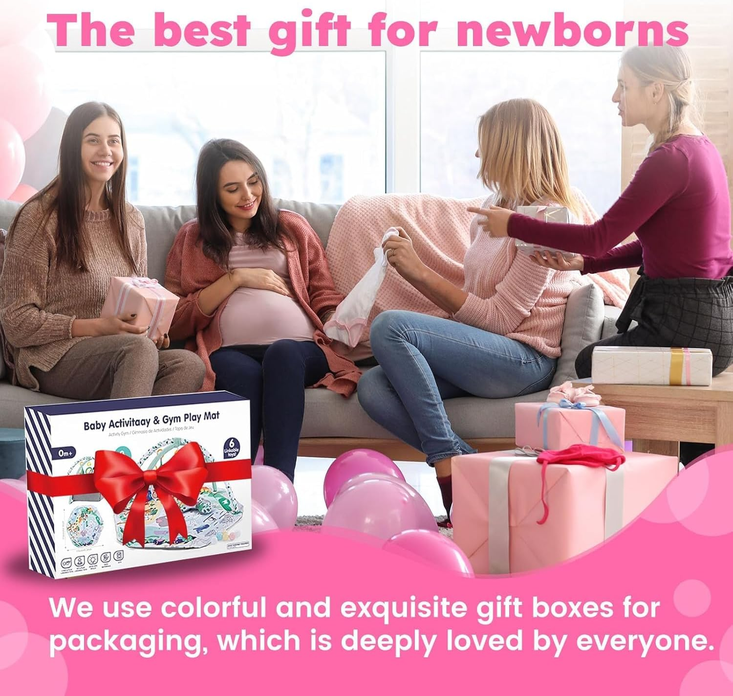 Baby Gym Play Mat, 8-In-1 Tummy Time Mat with Ball Pit & Detachable Toys for Newborns Infant 0-3-6-9-12 Months, Washable Play Activity Mat for Visual, Hearing, Sensory, Motor Development image number 1