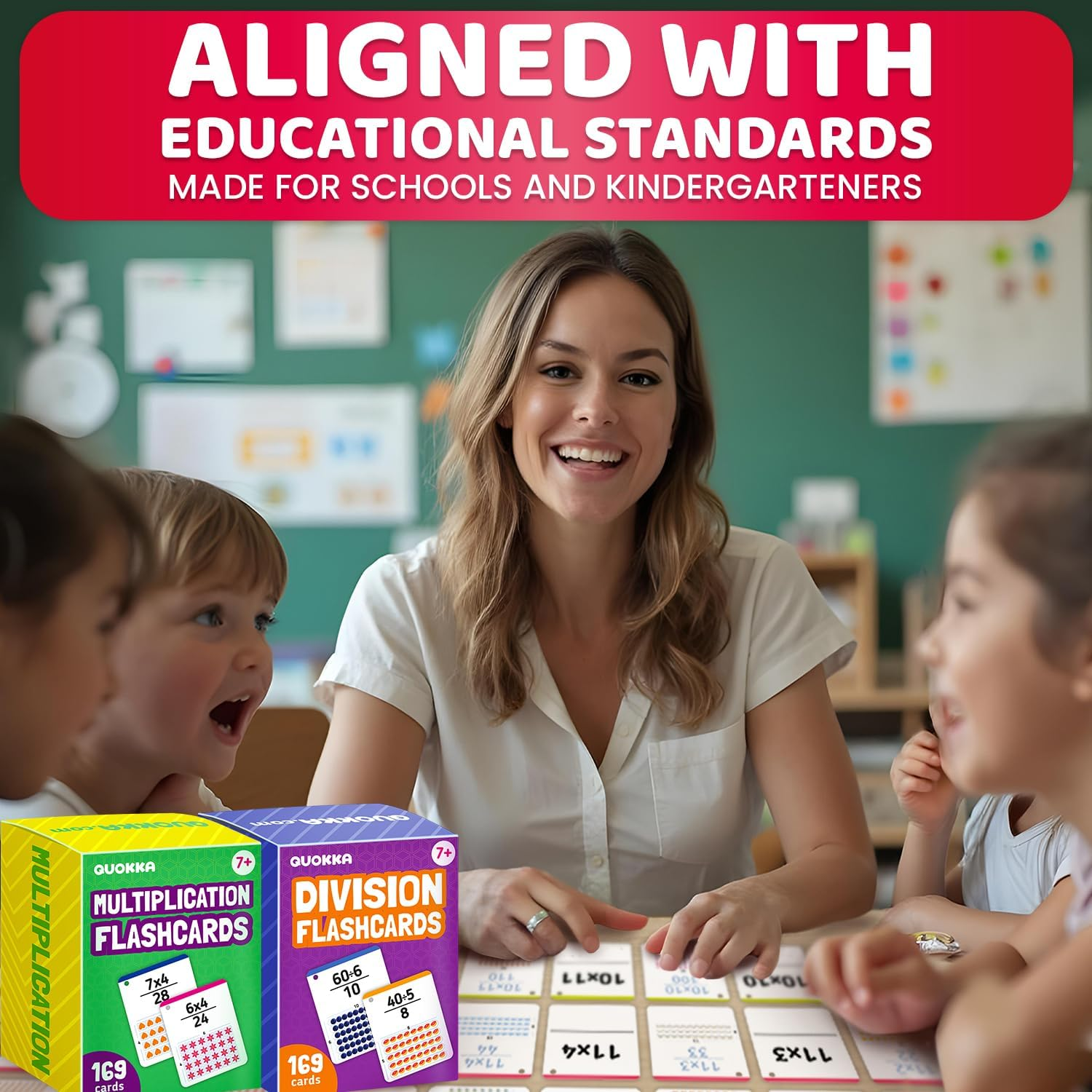 QUOKKA Multiplication and Division Flash Cards for Kids Ages 4-8 &ndash; 338 Math Flashcards for Kids 5-7 - Visual Aids | Sorting Rings | Reference Cards &ndash; Math Games 1St to 3Rd Grade for Classroom & Home image number 6
