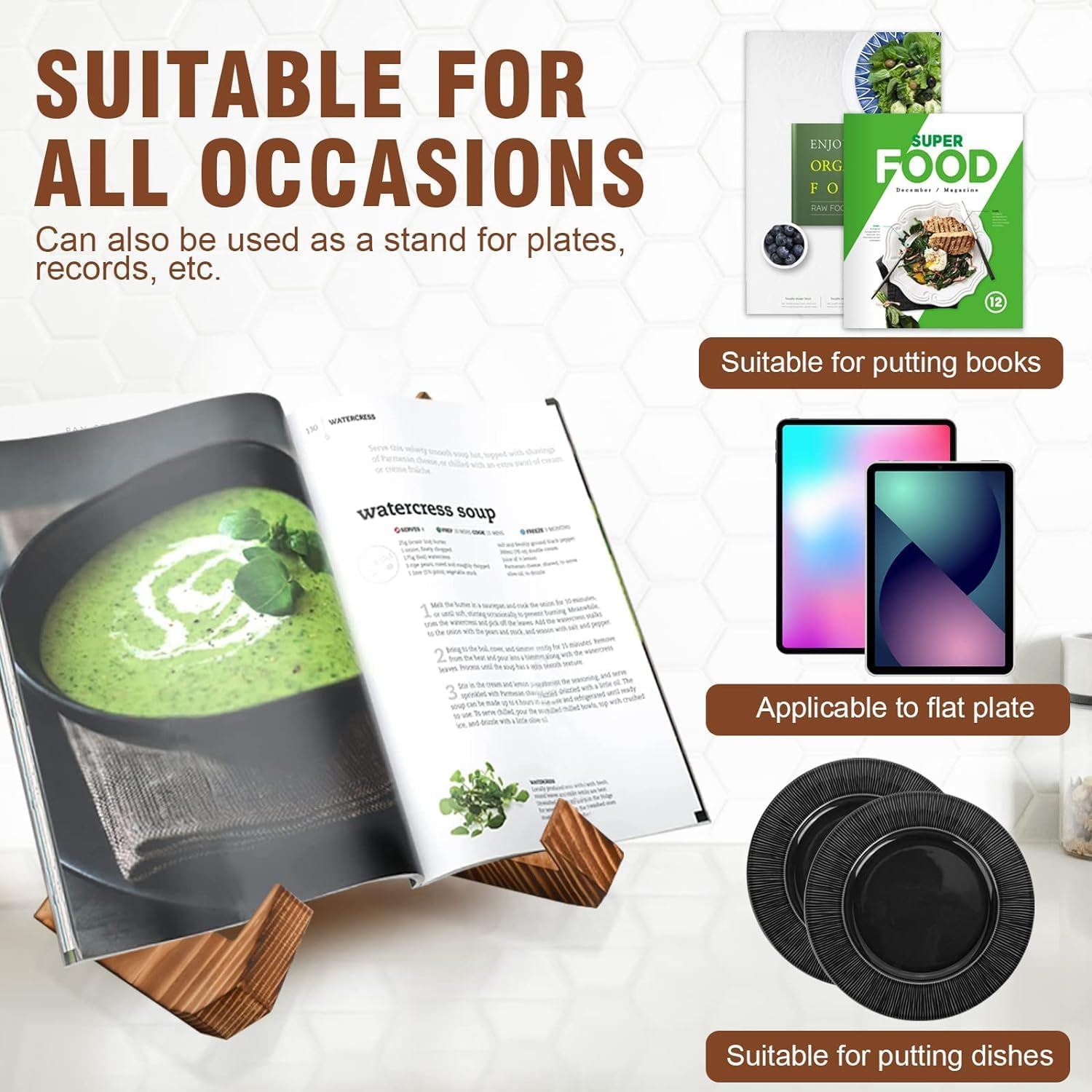 2Pcs 6.5Inch Handmade Wooden Cookbook Holder, Plate Display Stand, Wooden Picture Frame Stand, Modern and Traditional Kitchen Stand for Book, Craft Objects, House, Table Top Decorative Easels Display image number 4