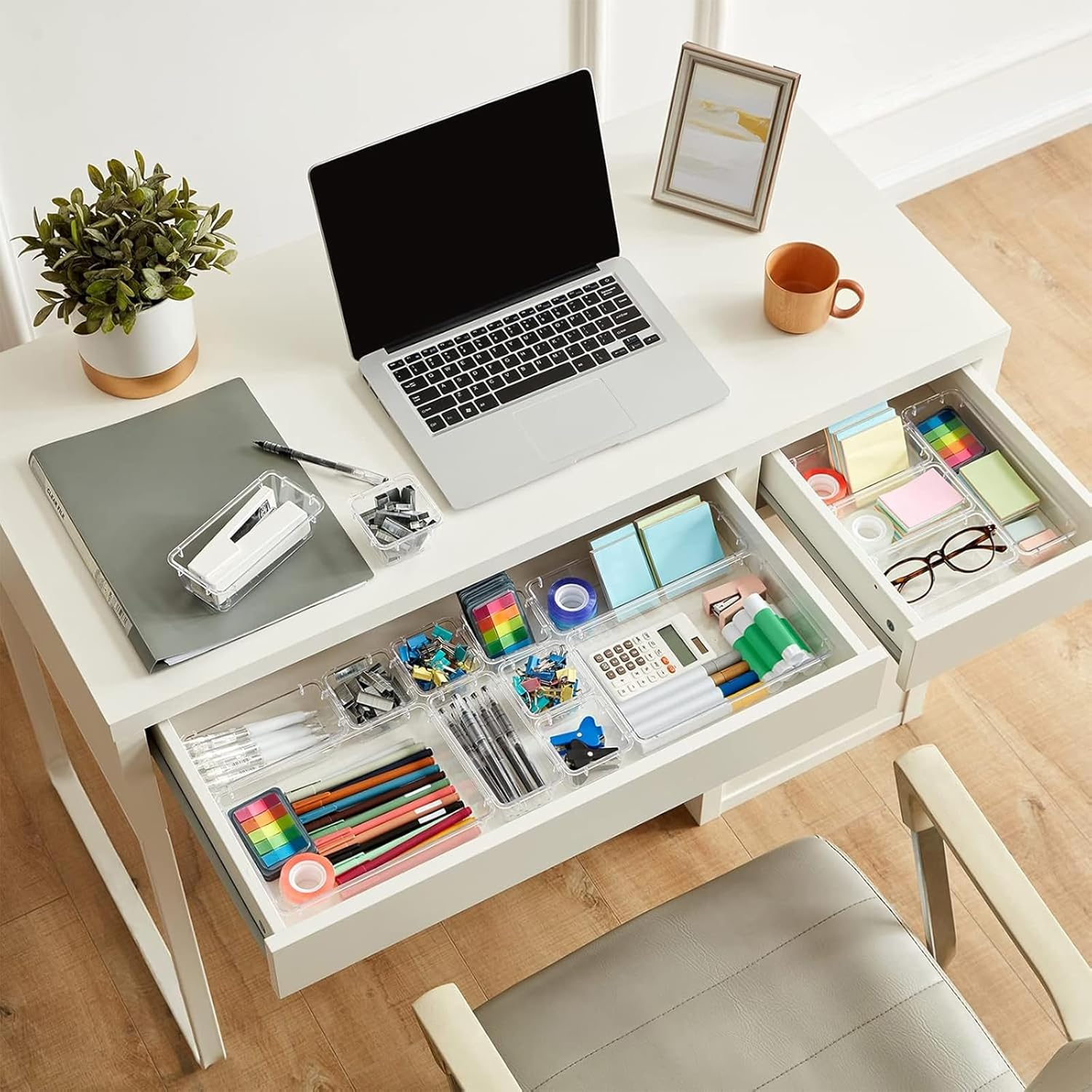 28 PCS Drawer Organiser Set, 4 Sizes Clear Plastic Desk Drawer Divider Organisers for Makeup, Jewelry, Non-Slip Vanity Organizer Trays for Kitchen, Bedroom, Bathroom, Office image number 6