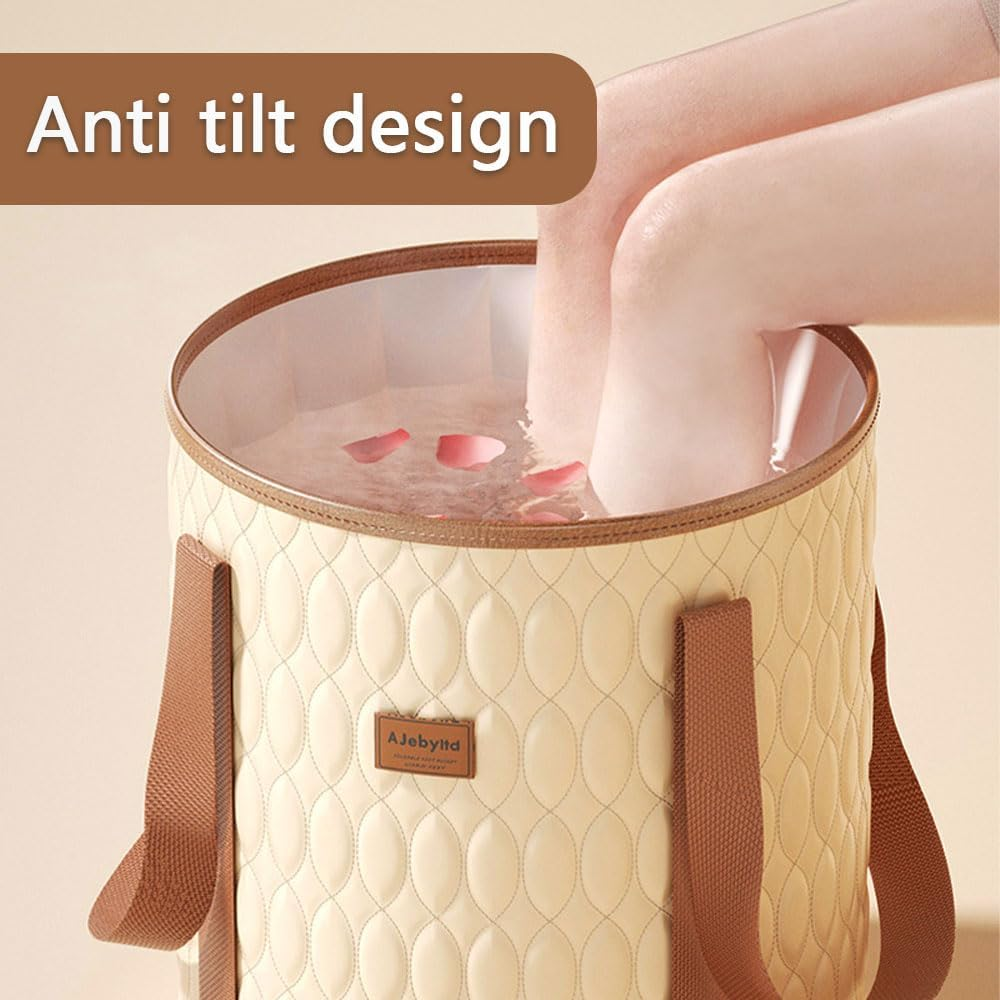 HYAVIA Foldable Foot Soaking Bag &ndash; Tall Collapsible Foot Bath Bucket for Home Spa, Portable PVC Foot Basin for Travel Camping, Over-Calf Height, 32&times;38Cm, Beige image number 4