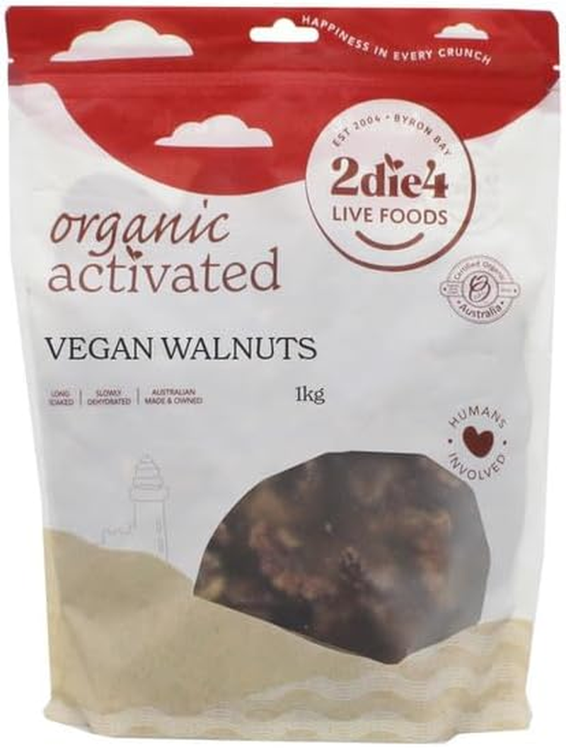2 Die 4 Live Foods, Activated Organic Vegan Walnuts 1 Kilogram - Wholesome and Delicious! Sprinkle on Breakfasts or Salads to Add a Delicious Crunch!