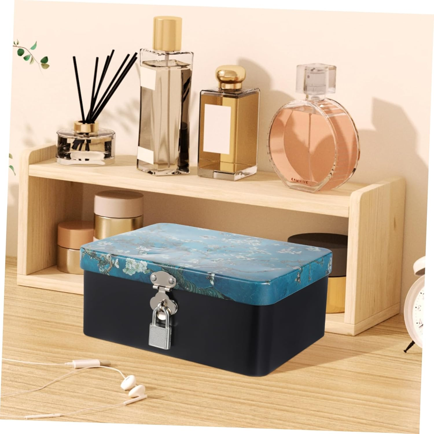 Lockable Jewelry Travel Case Metal Key Box Storage Box Desk Organizer Lock image number 3