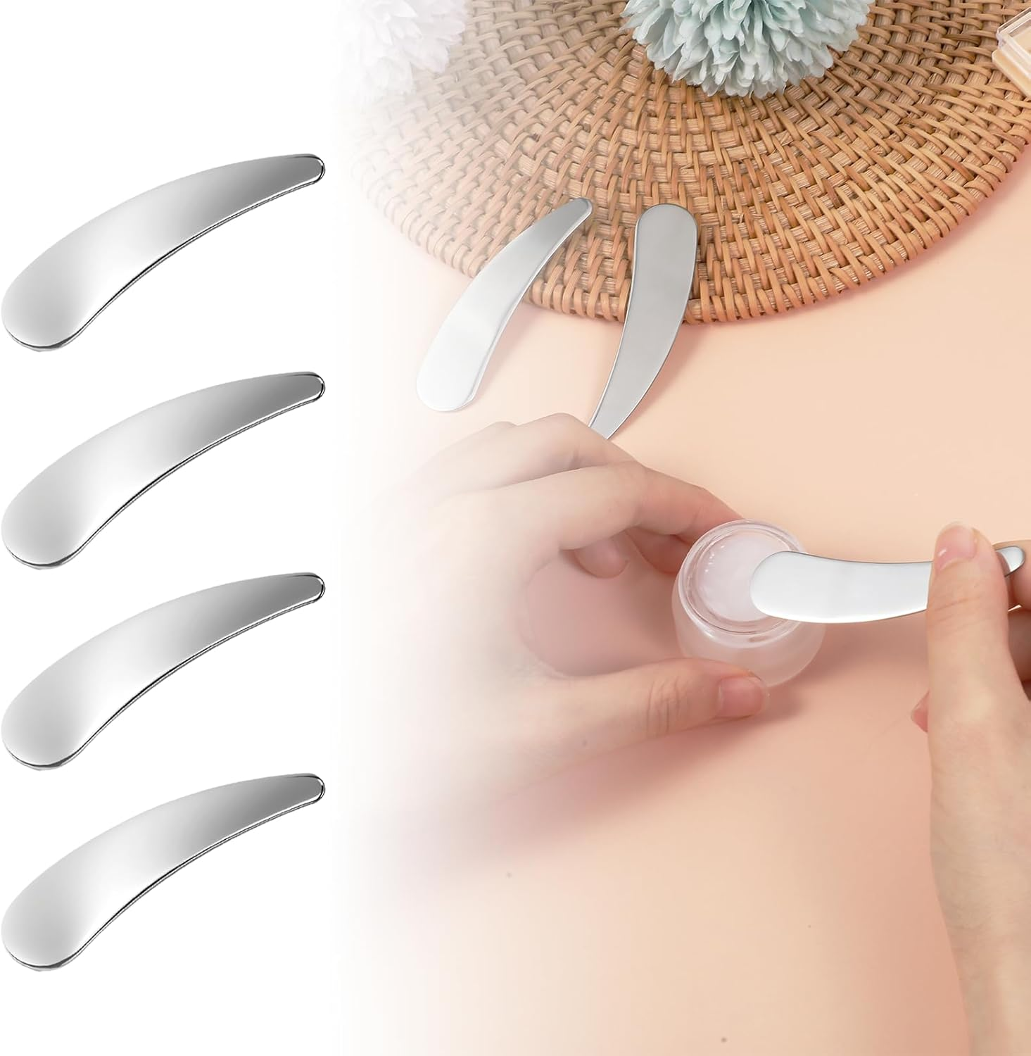 4 Pcs Cosmetic Spatula Mini Makeup Spatulas for Skincare, Reusable Cosmetic Cream Spatulas Spoon, Skincare Scoop Applicator Facial Massage Beauty Tools for Mixing and Sampling Face Eye Cream