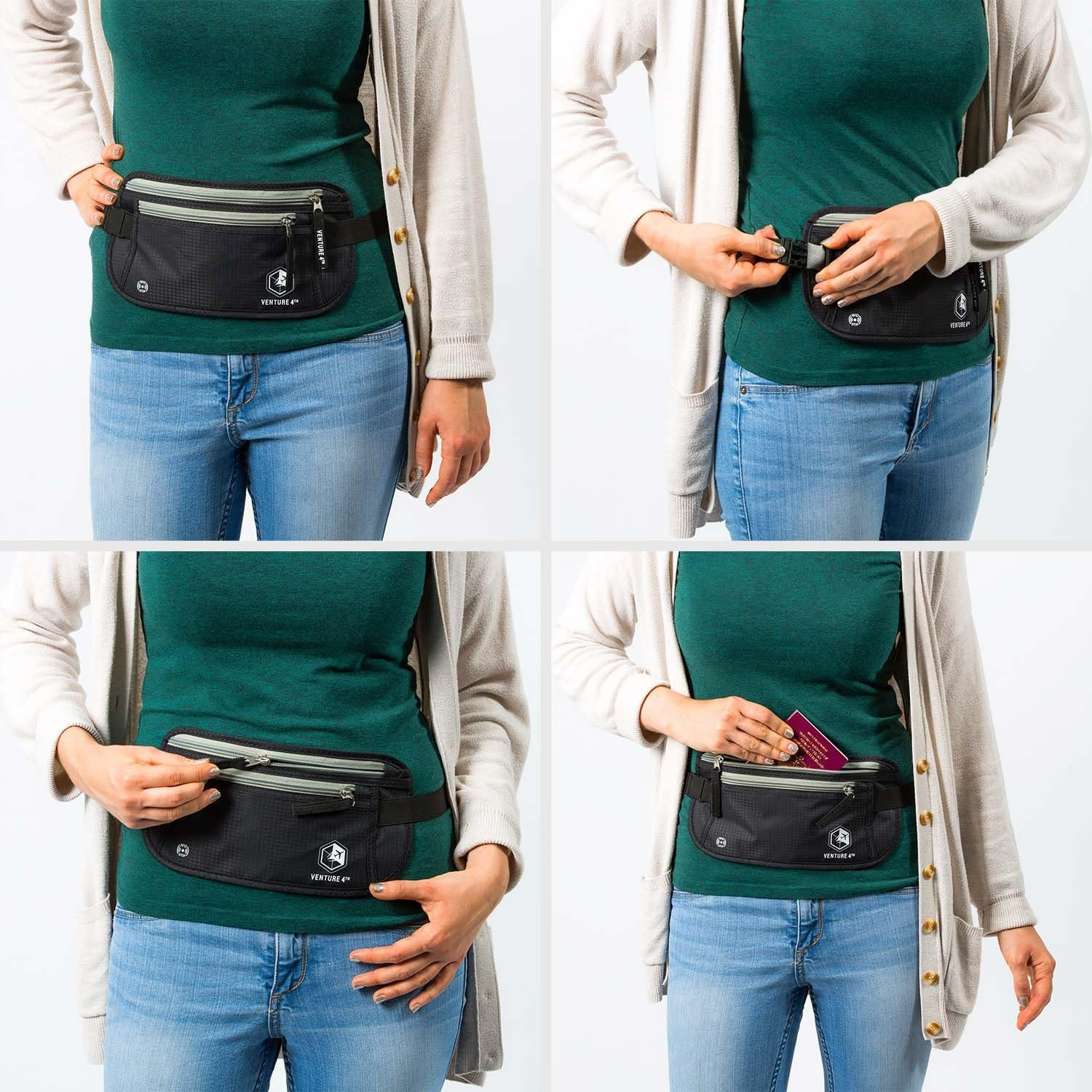 Venture 4TH RFID Money Belt for Travel: the Trusted Hidden Waist Stash for Men and Women (Black + RFID Sleeves) - Beige image number 2