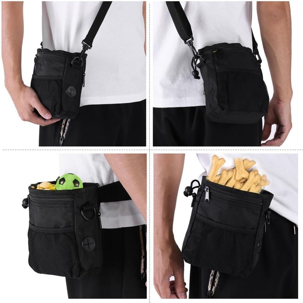 Dog Treat Training Pouch, 1Pc 3 Ways to Wear Dog Treat Pouch, Dog Treat Pouch Bag,Dog Treat Training Bag, Dog Treat Pouch Bag Puppy Dog Training Snack Bag (Black)