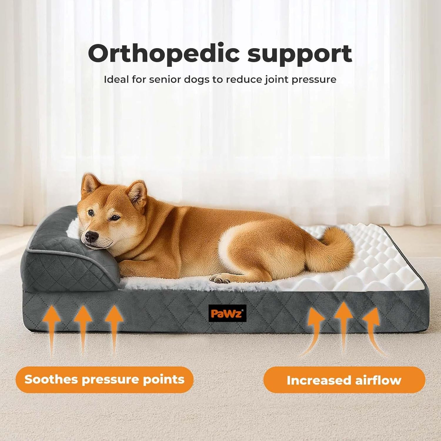 Pawz Orthopedic Dog Bed for Extra Large Dogs,Rectangle Pet Bed with Supportive Foam Bolster Couch, Durable Dog Bed Sofa,Washable Dog Bed with Removable Cover,Waterproof Lining image number 4