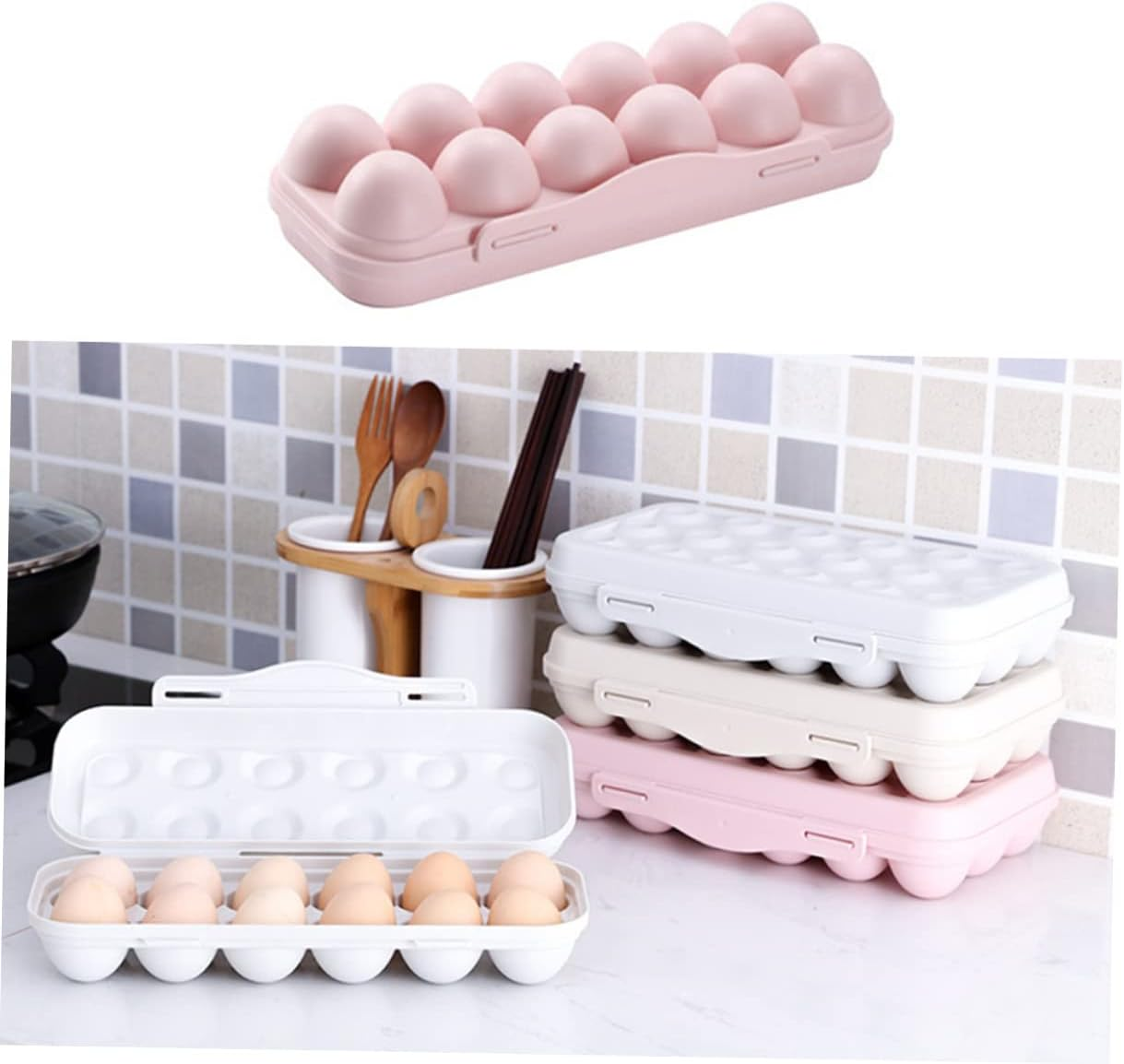 Jojofuny 2Pcs Storage Container Stackable Khaki Holder for Refrigerator Material for Kitchen Organization - Pink image number 2