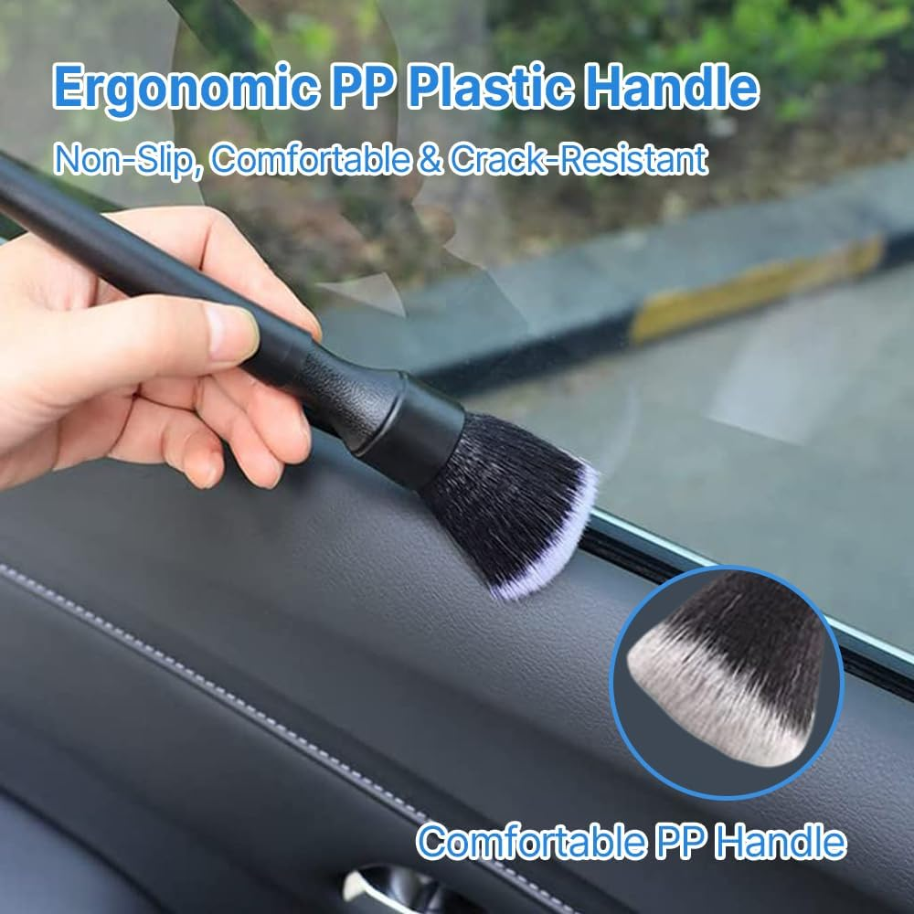 Car Detailing Brush Kit - 3-Piece Interior & Exterior Cleaning Brushes with Soft & Hog Bristles, Dashboard, Vent & Engine Detail Brush Set for Auto, Motorcycle, and Household Use