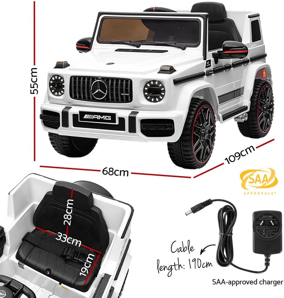 Mercedes-Benz Kids Ride on Car SUV, AMG G63 Licensed Remote Control 12V Battery Built-In Music 30Kg Capacity Safety Seat Belt Electric Cars for Toddlers Baby Walkers Little Tikes Kid Toy White image number 4