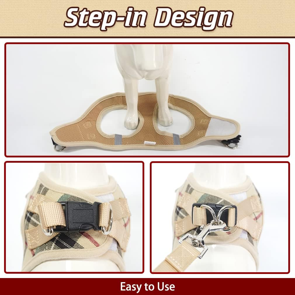 EXPAWLORER Classic Plaid Puppy Harness - Small Dog Collar and Leash - Soft Mesh Padded Adjustable Small Dog Vest Harness No Pull, Reflective Escape Proof for Outdoor Walking image number 6