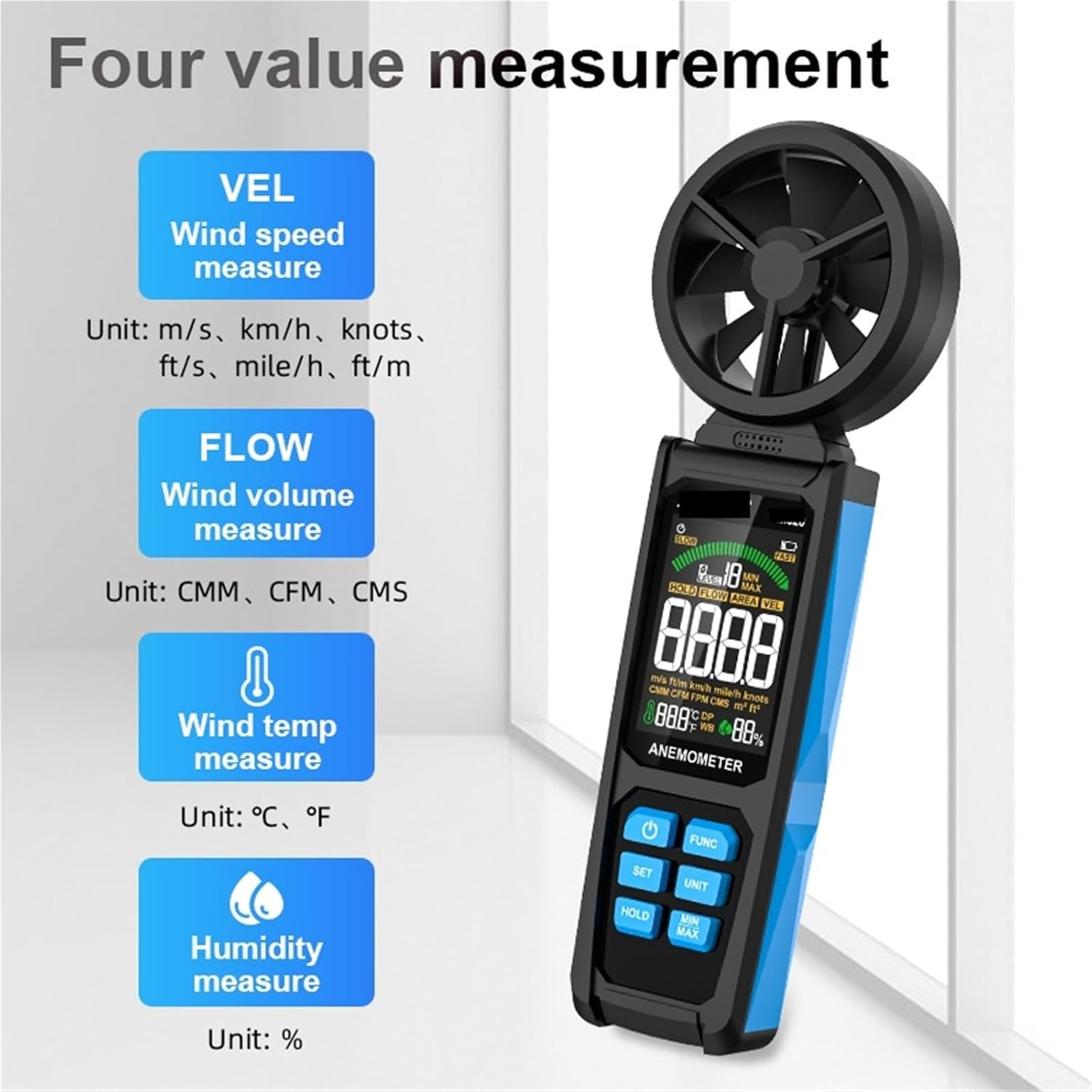 Handheld Digital Anemometer, LCD Backlight Air Wind Speed Scale, Accurately Measure Wind Speed & Temperature Measure image number 5