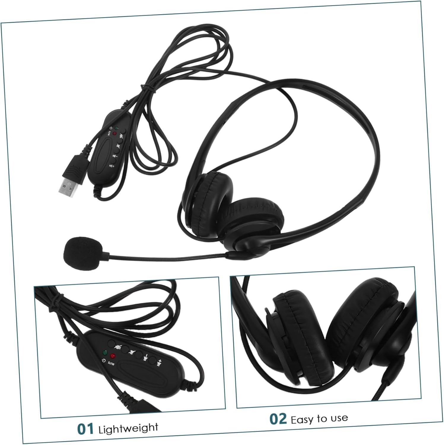 STAHAD Noise Canceling Headphones for Office Use Wire Control for Computer and Call Center Featuring USB Headset Microphone for Communication during Online Classes Business Calls image number 1