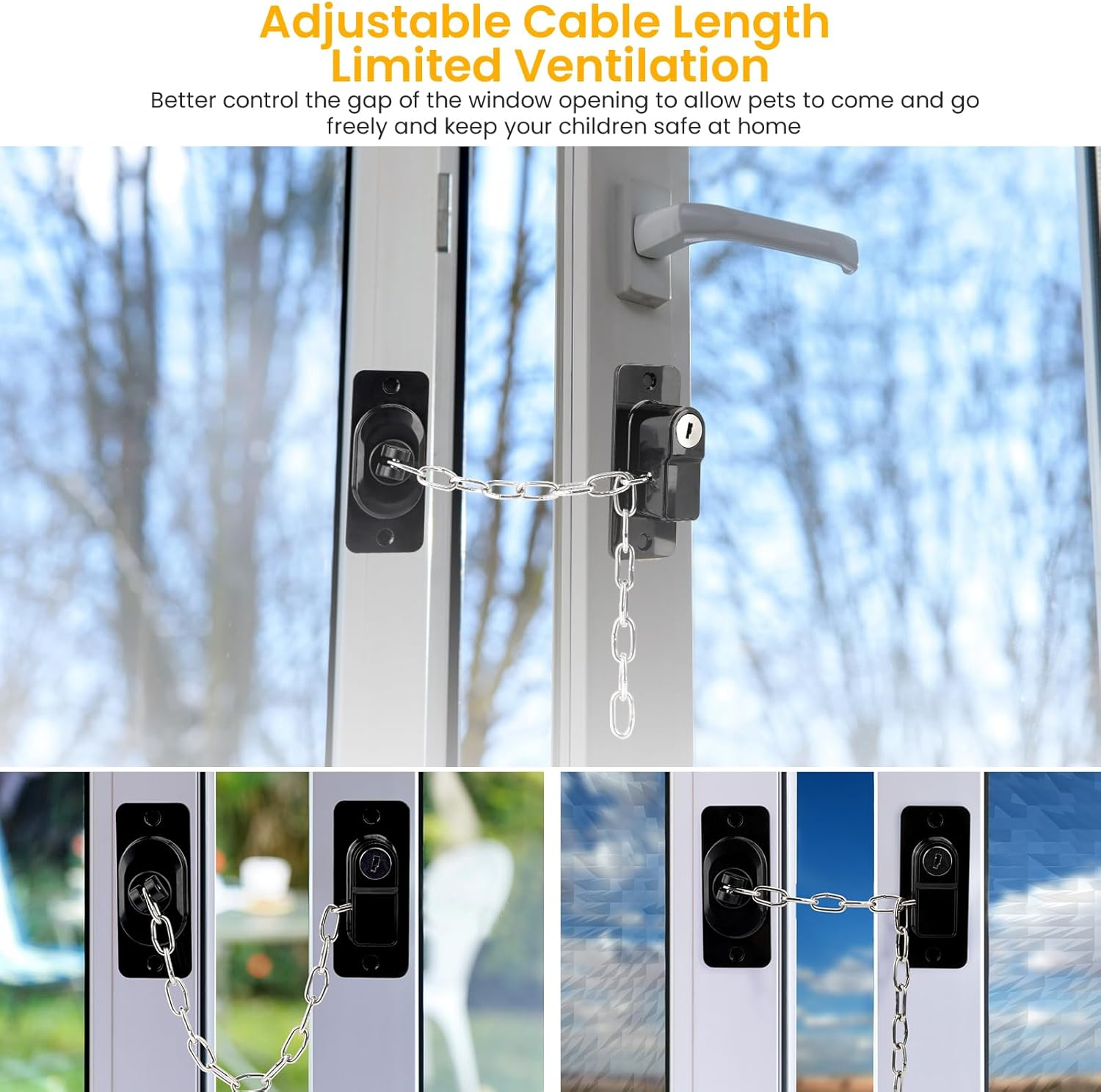 2 Pack Window Restrictor Child Safety Locks for UPVC and Wooden Windows, Newbinn Adjustable Window Safety Locks for Child Pets Cat Safety, No Drilling Fridge Refrigerator Locks with Keys, Black - Black - Window Locks With Keys image number 6