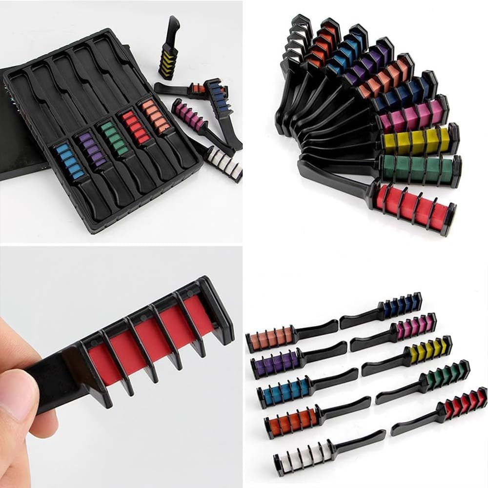 Hair Chalk Comb Temporary,10 Colors Hair Dye Comb,Hair Dye Comb Applicator,Disposable Multi-Color Hair Chalk Combset,Hair Chalk for Girls Washable, for Kids Boys Girls Party image number 5