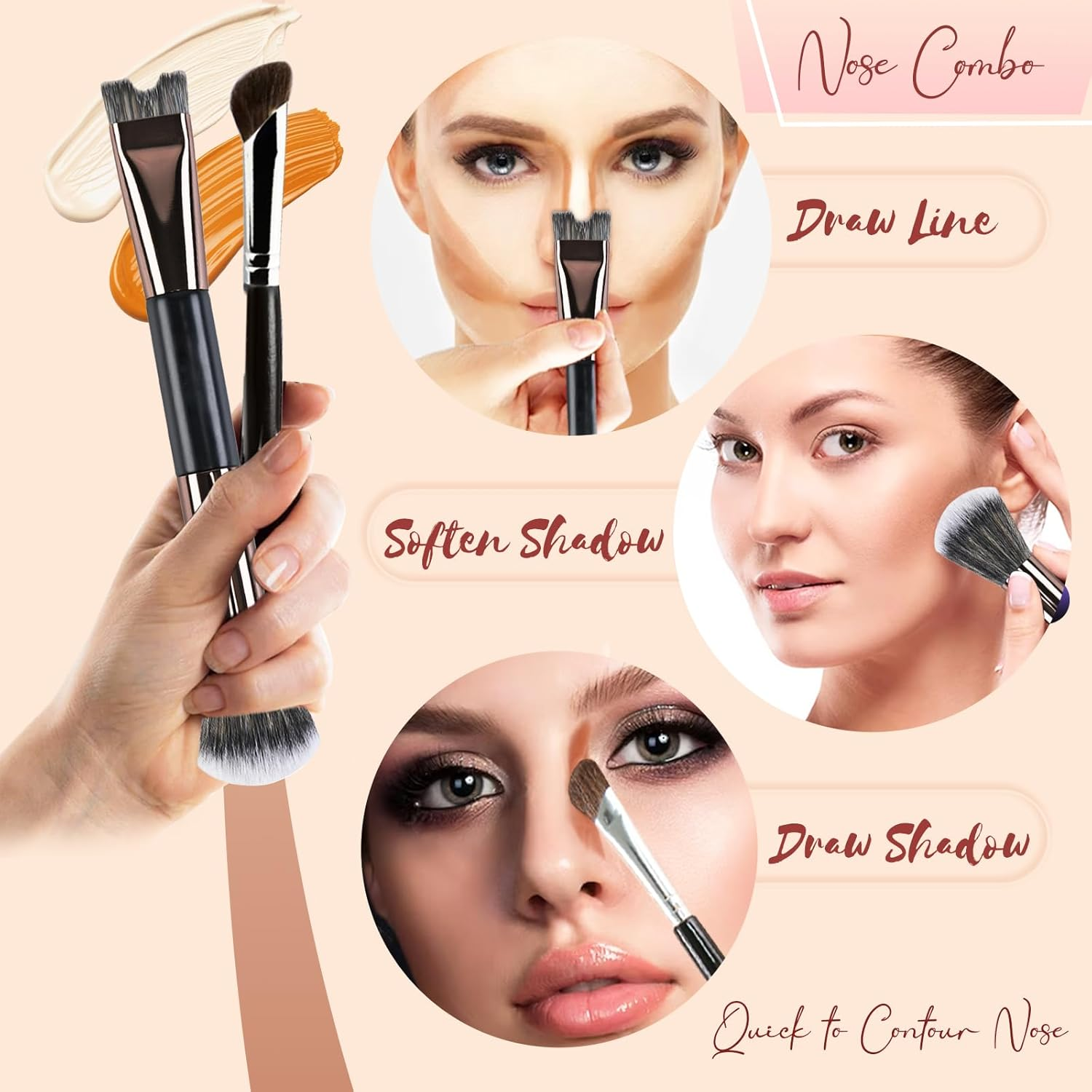 2PCS Nose Contour Brushes, 2-In-1 U-Shaped Brush and Fluffy Brush, Angled Tilt Brush, Nose Brushes Set for Nose Sculpting and Defining image number 3