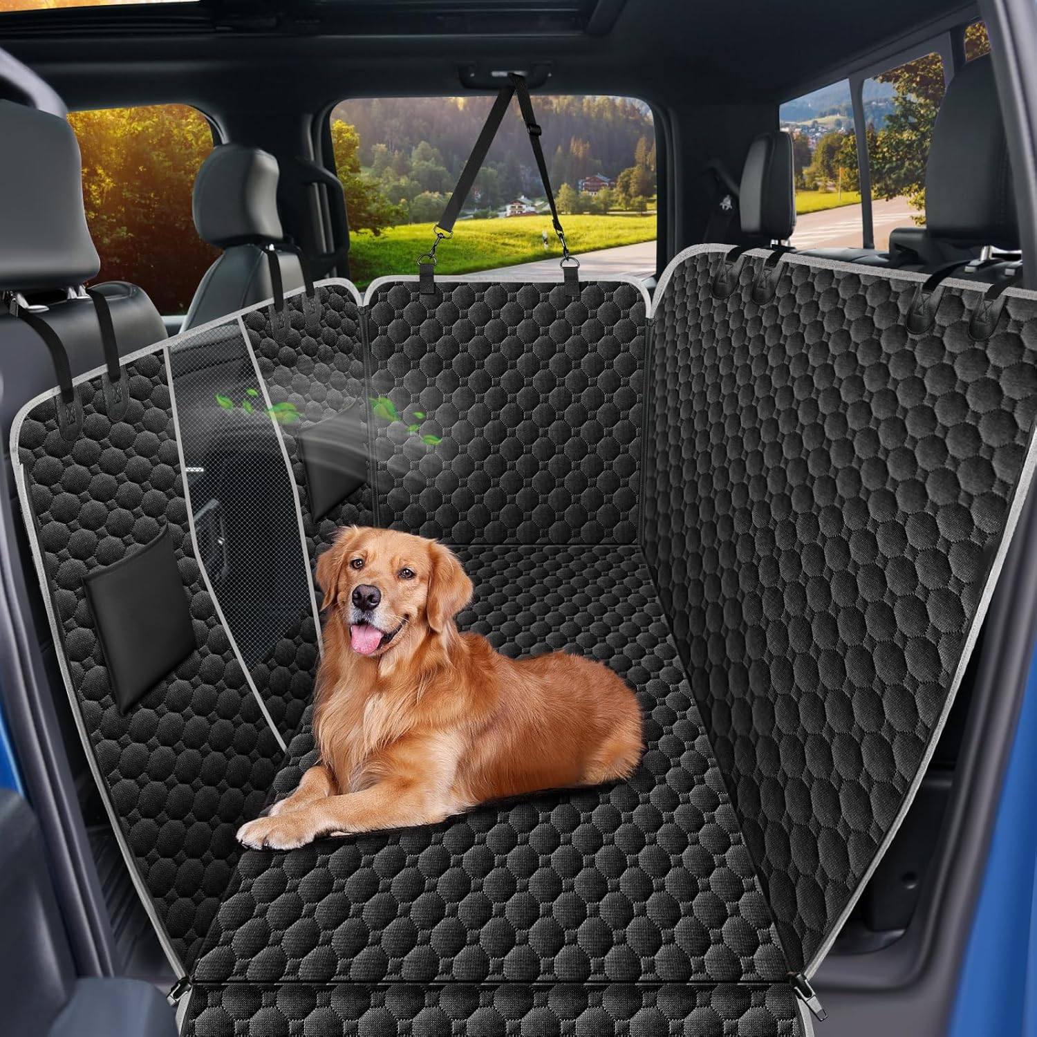 Mancro Floor Dog Hammock for Truck with Flip up Rear Seats, Waterproof Dog Back Seat Cover with Mesh Window Heavy Duty Back Seat Cover for Dogs, Compatible with F150, Chevy Silverado & RAM, Black image number 5