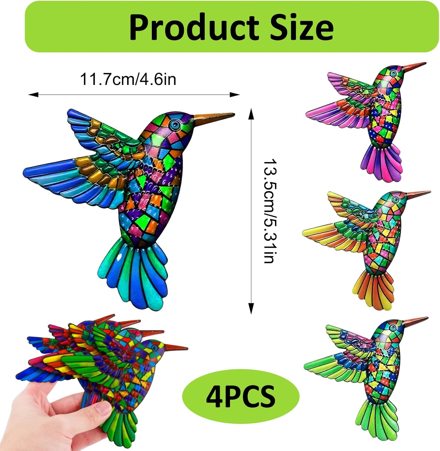 Kiki Fancy 4-Piece Hummingbird Metal Garden Wall Art Decorations - Outdoor Garden Fence Decorations Wall Ornaments for Fence, Yard Patio image number 2