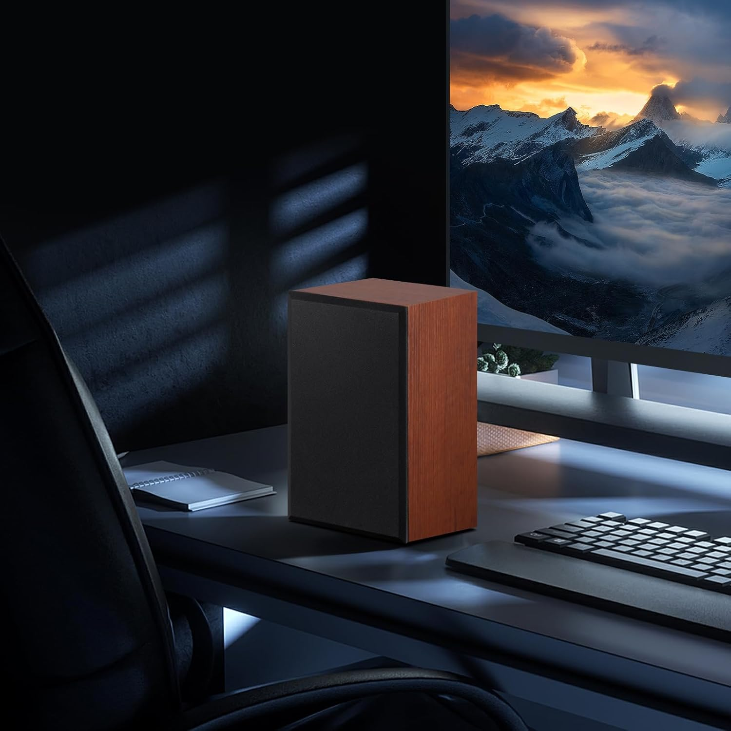 WMQ Passive Bookshelf Speakers Pair,30W *2 ，Stereo Hi-Fi Speakers with 4" Full-Range Driver & Built-In Wall-Mount, MDF Wood Enclosure,Ideal for Turntable, Needs Amplifier/Receiver (Wood Grain Color) - Wood Grain Color image number 4