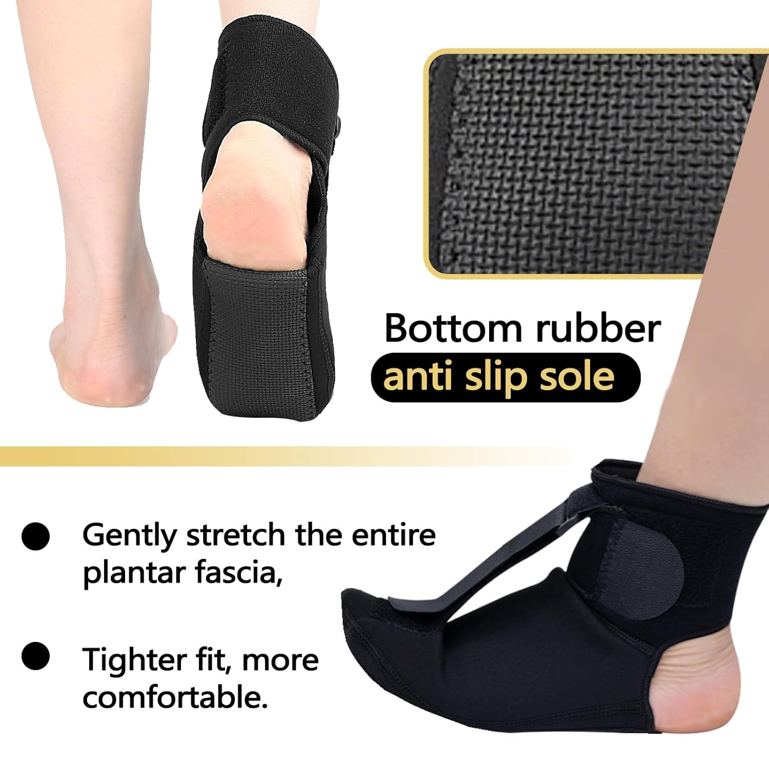 Yitexin Plantar Fasciitis Night Splint, Adjustable Plantar Fasciitis Relief Brace, Dorsal Night Splint for Plantar Fasciitis Women Men, Plantar Fasciitis Boot for Achilles Tendonitis Drop Foot (Black, L) image number 2