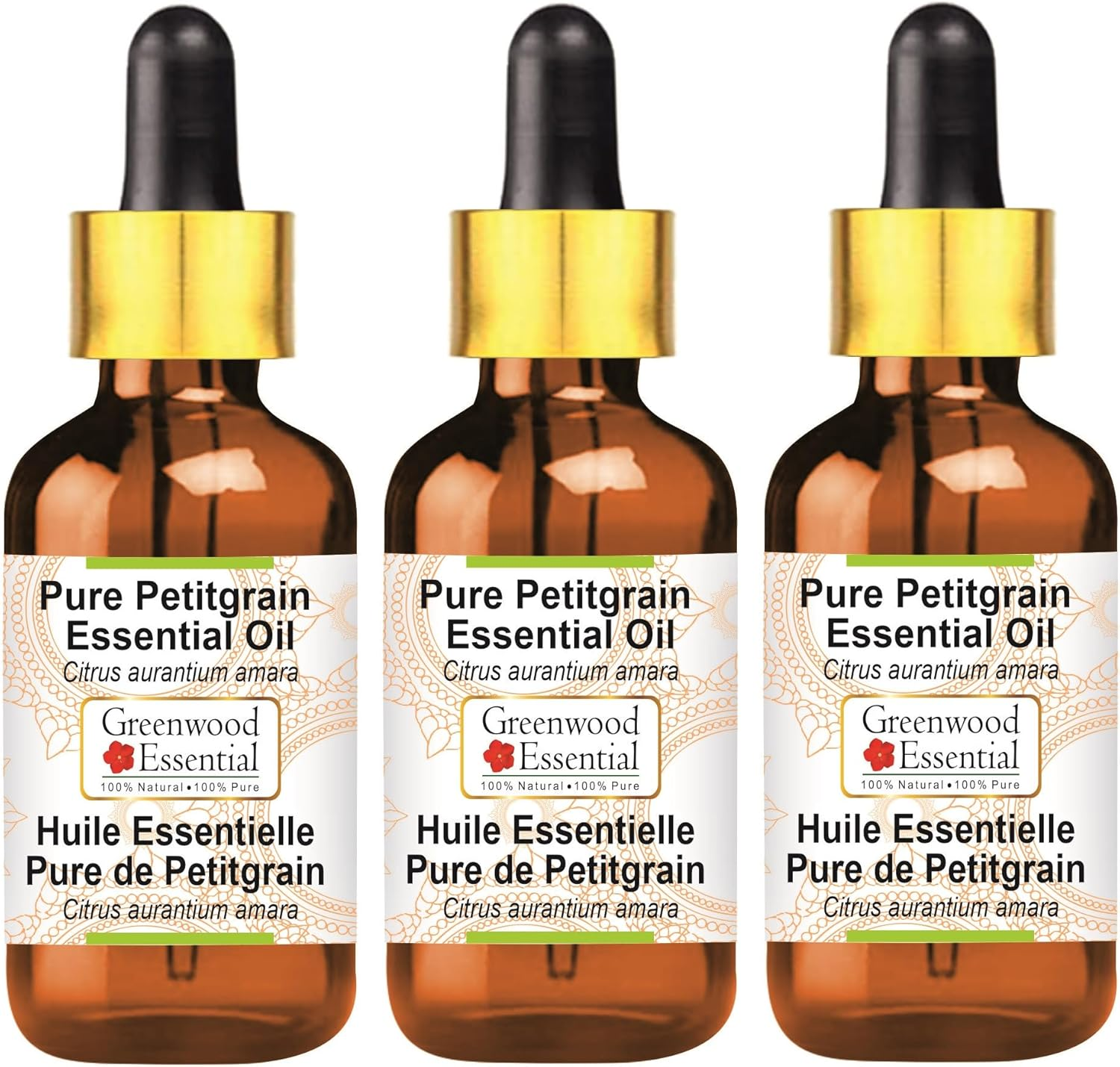 Greenwood Essential Pure Petitgrain Essential Oil (Citrus Aurantium Amara) with Glass Dropper Steam Distilled for Personal Care (Pack of Three) 100Ml X 3 (10Oz) image number 5
