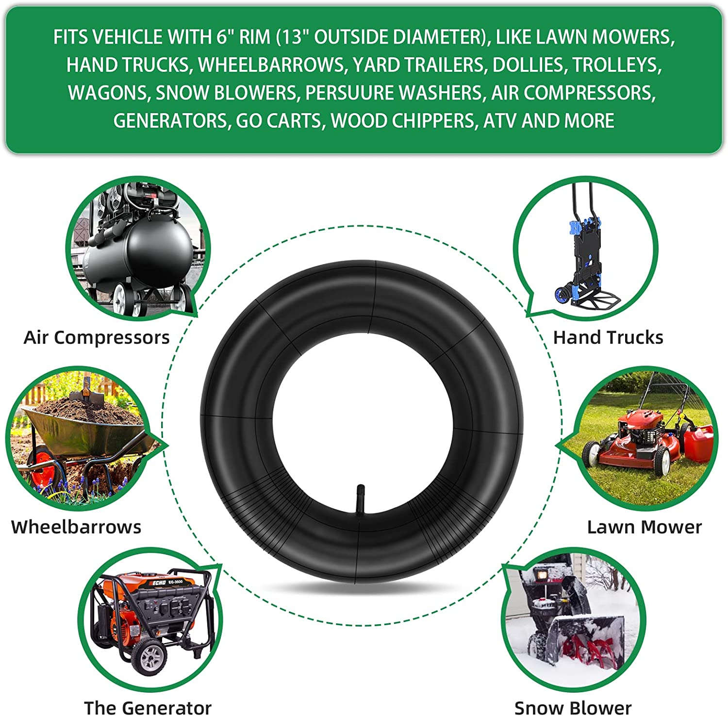 2Pack 3.50/4.00-6 Tire Tube with TR13 Straight Valve Stem Fits 4.10/3.50-6 13X4.00-6 13X5.00-6 145/70-6 image number 4