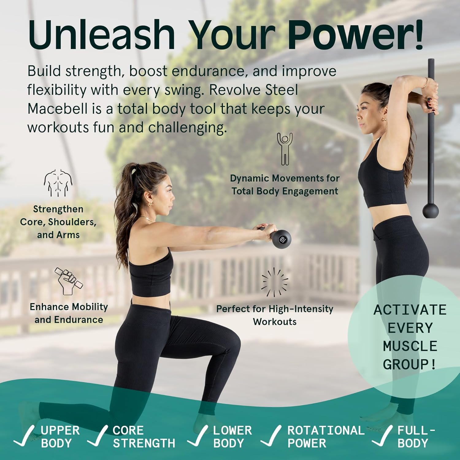 Retrospec Revolve Steel Macebell for Strength Training, Rehabilitation, Stretching, Conditioning and Rotational Training - 5, 7, 10, 15, 20, 30Lb Options for Women & Men image number 2