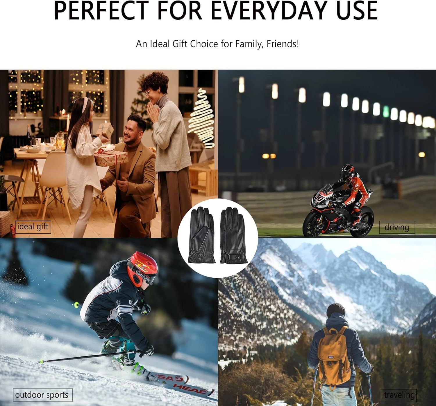 LJCZKA Black PU Leather Winter Gloves for Men, Touch Screen Winter Thermal Gloves Fleece Windproof Texting Driving Cycling image number 2