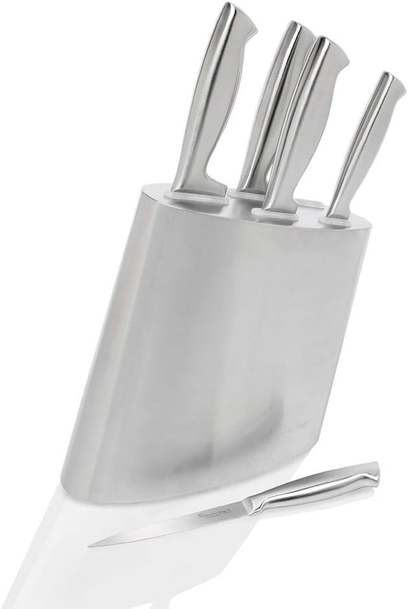 Stanley Rogers 41418 Modern Steel Metallic Mocha Knife Block Set, Stainless Steel Cook'S, Bread, Carving, Utility and Paring Knives, 1 Knife Block (Colour: Brown, Silver), Quantity: 1 Set, 6 Pieces