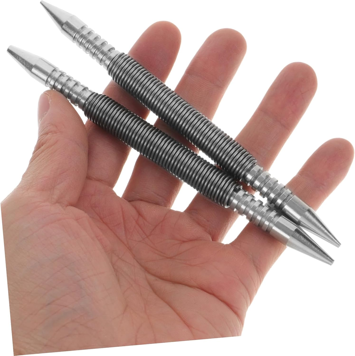 Anneome 2Pcs Spring Nail Punch Set Dual Head Spring Loaded Center Punch for Wood Metal Glass Hammerless Carbon Steel Nail Tool for Precise Marking image number 2