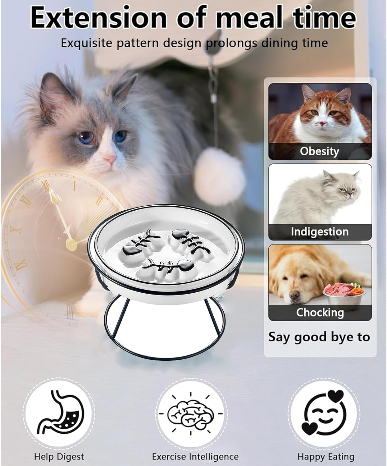 Cat Slow Feeder Bowl: Raised Design for Improved Eating, Anti-Vomit, Promotes Digestion, and Prevents Obesity - Slow down Your Feline Friend'S Eating Speed