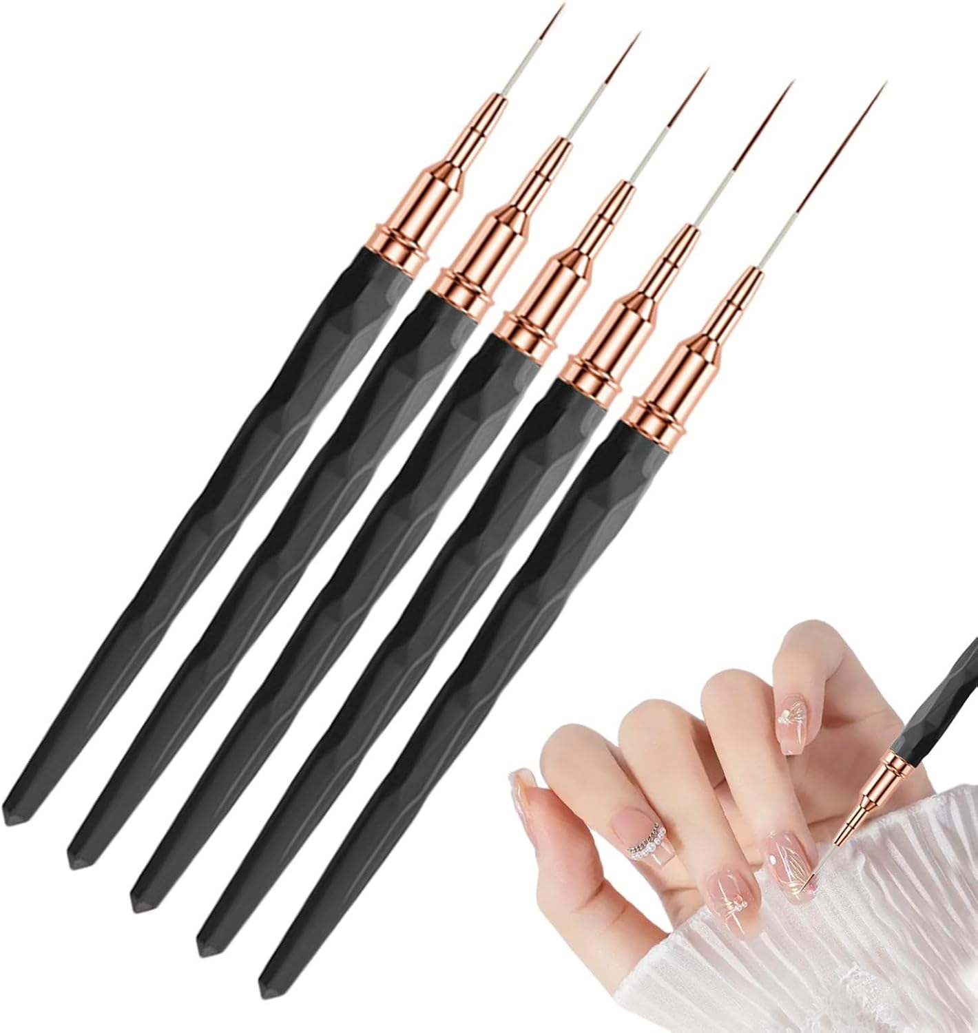 Nail Liner Brushes,Fine Tip Liner Brushes | UV Gel Polish Painting Nail Design Tools, Sizes 7/9/11/15/25Mm, Nail Tech Supplies for Women Girls