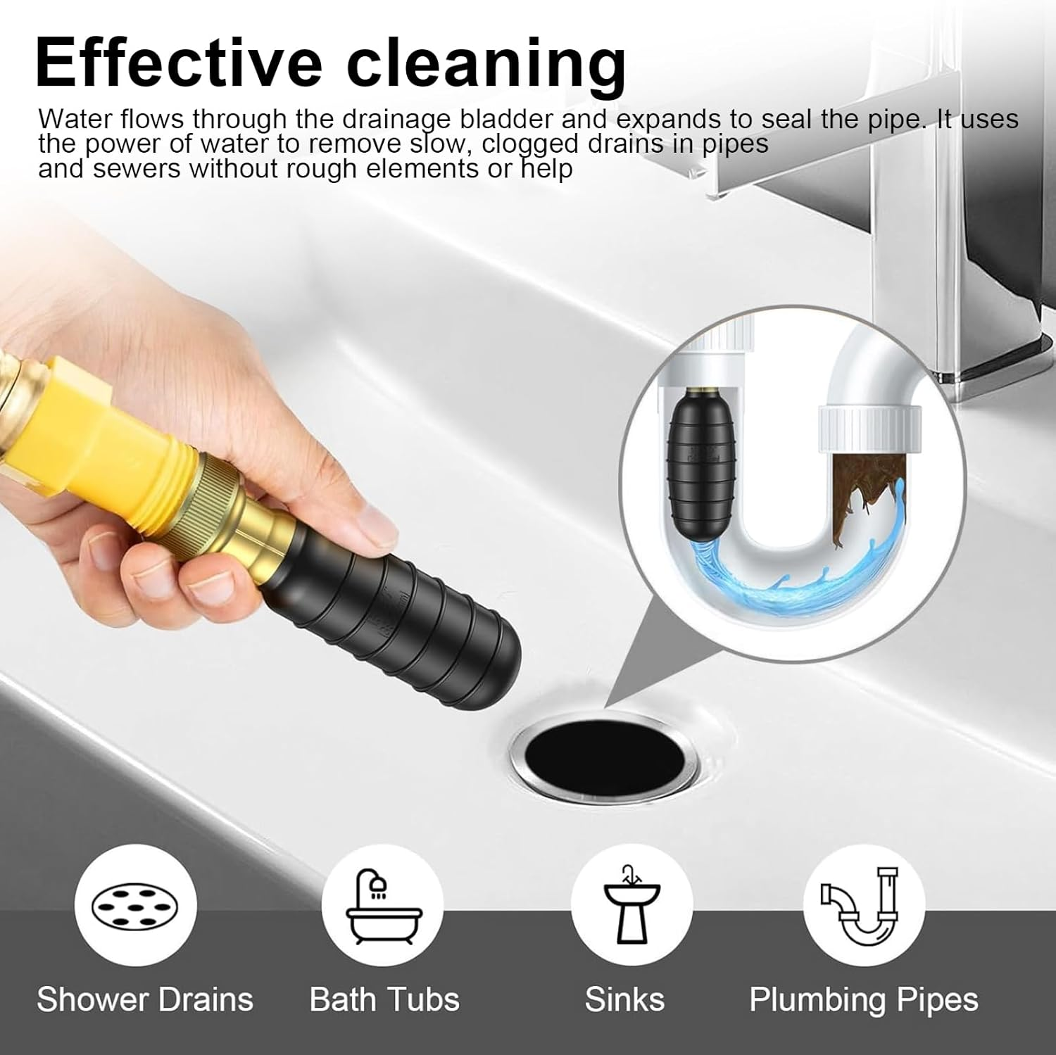 LINTRA Drain Cleaning Bubble, Black Rubber Drain Bubbles Unblocking, Drain Blisters Set with 3/4 Inch Shut-Off Valve, Ideal for Removing Stubborn Blockages in Sinks and Cellars image number 1