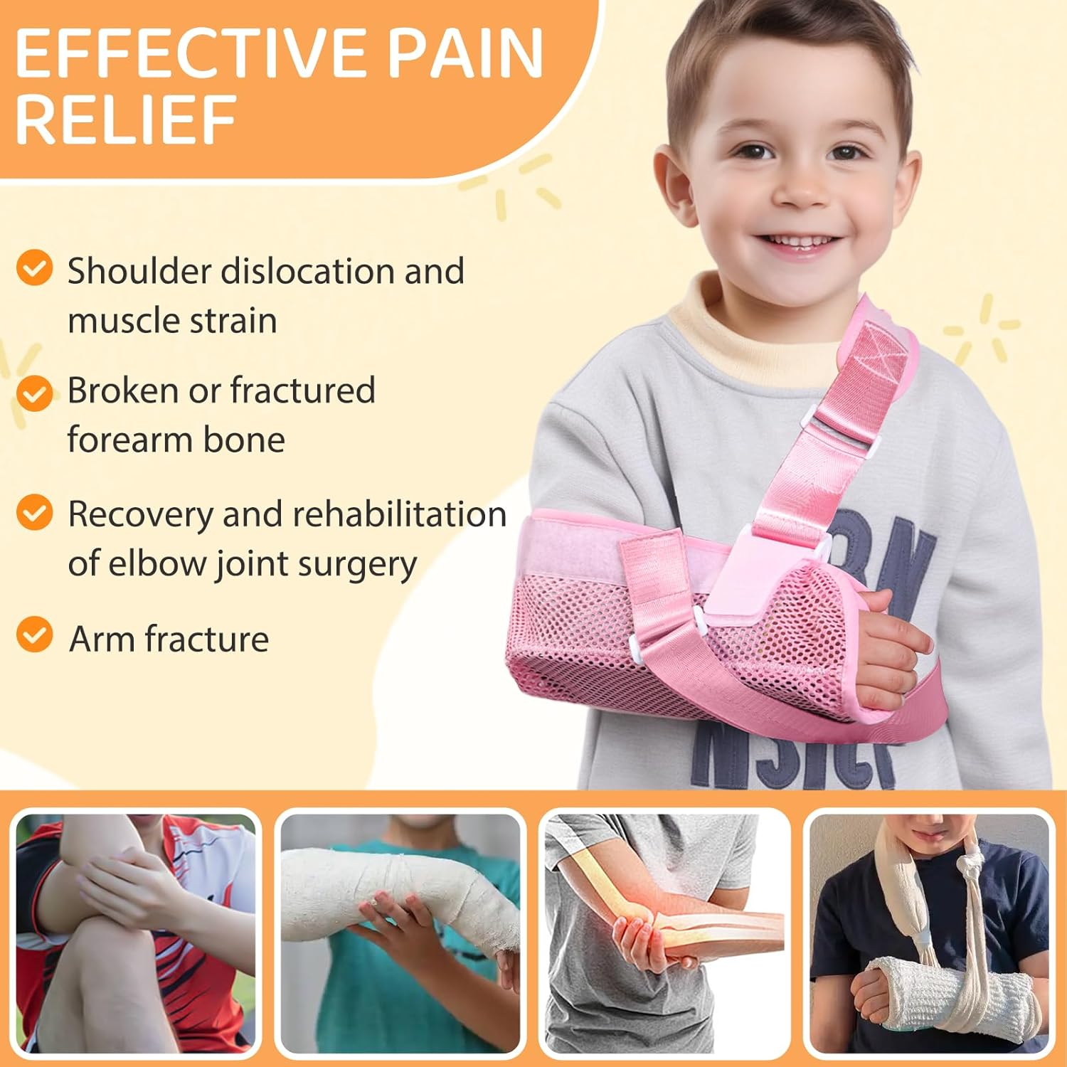 Arm Sling for Kids, Arm Brace with Support Plate, Arm Support Sling Shoulder Immobilizer for Children Shoulder Injury, Suit for Left and Right Arms, Boy and Girl (Pink,Xs) image number 2