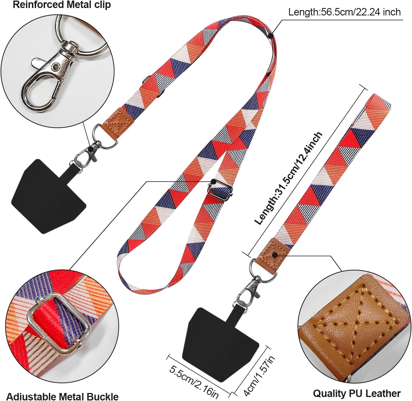 Phone Lanyard-2&times; Adjustable Neck Strap,2&times; Phone Patches,H HOME-MART Universal Cell Phone Lanyard Mobile Phone Lanyard Multifuctional Patch Lanyards Compatible with Most Smartphones - Black+Red image number 5