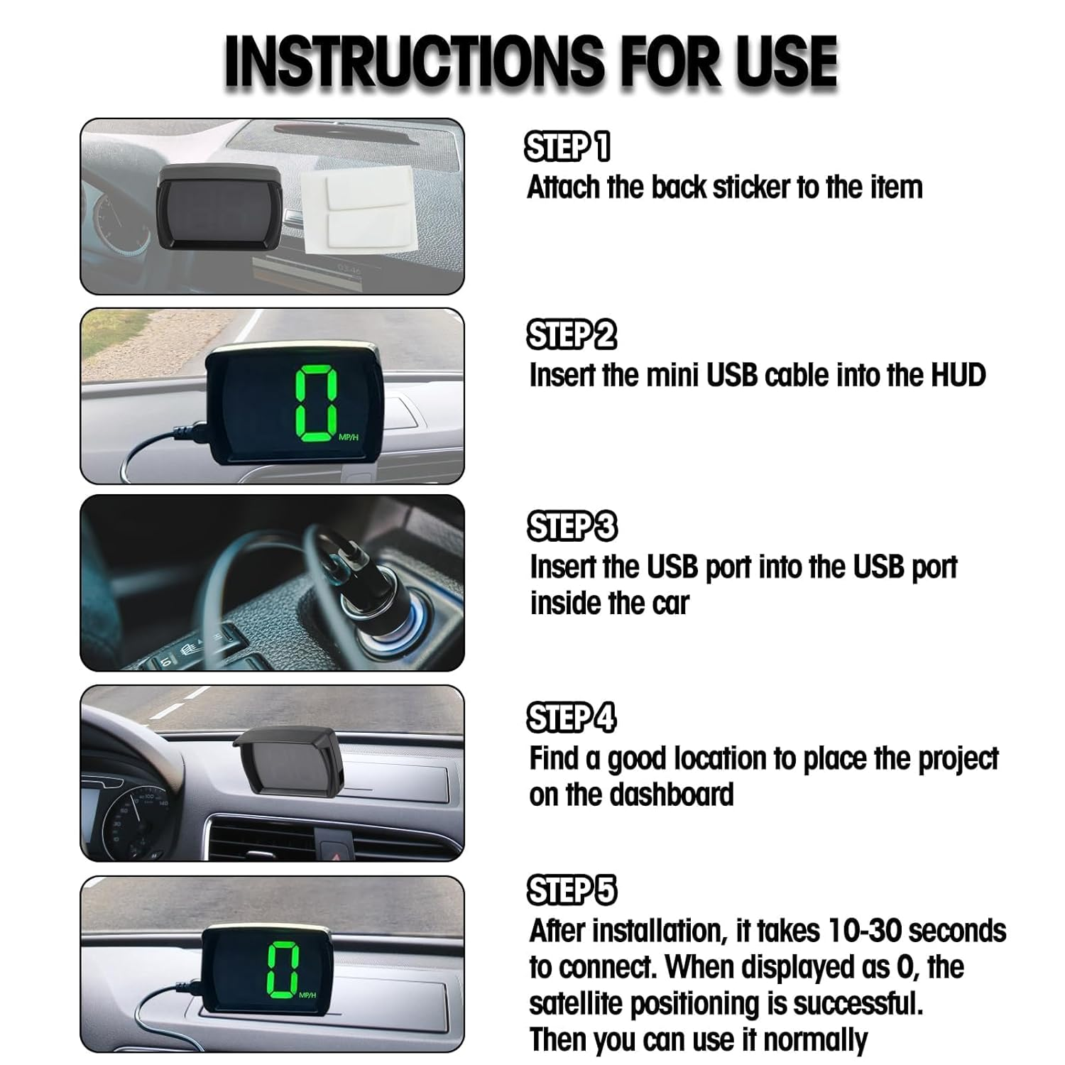 GUGUMO GPS Car HUD Digital Speedometer, MPH Speed Meter with LED Large Font Head up Display, Plug Play for Car Truck Motor SUV Golf Cart All Vehicles image number 5