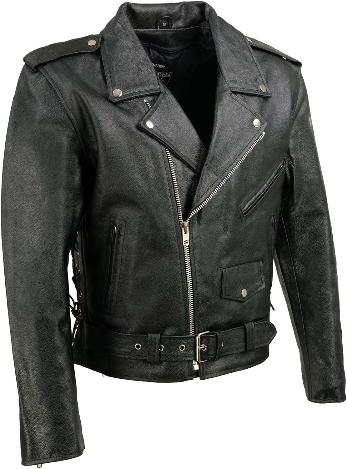 Event Biker Leather Mens EL5411 Black Classic Side Lace Jacket, Black, 4X-Large US